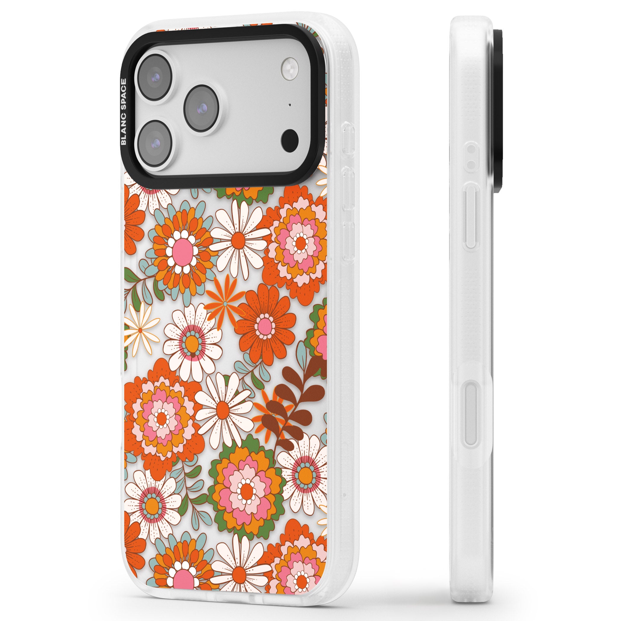 Seventies Bloom iPhone 17 Pro Impact Air Clear Phone Case Side Profile