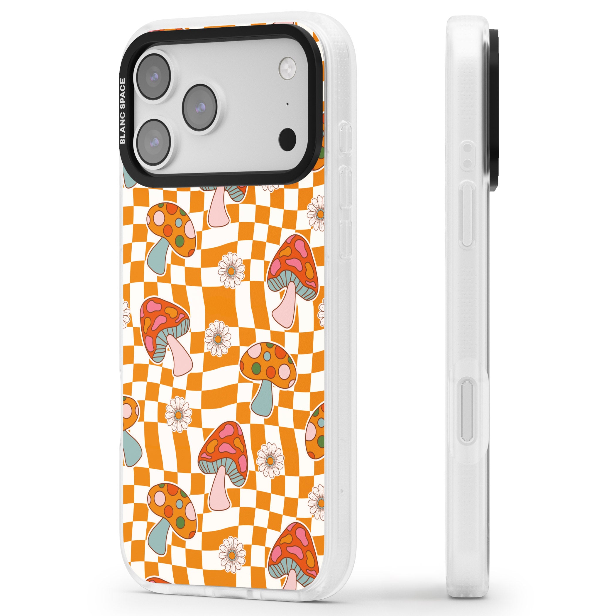 Wavy Checked Shrooms iPhone 17 Pro Impact Air Clear Phone Case Side Profile