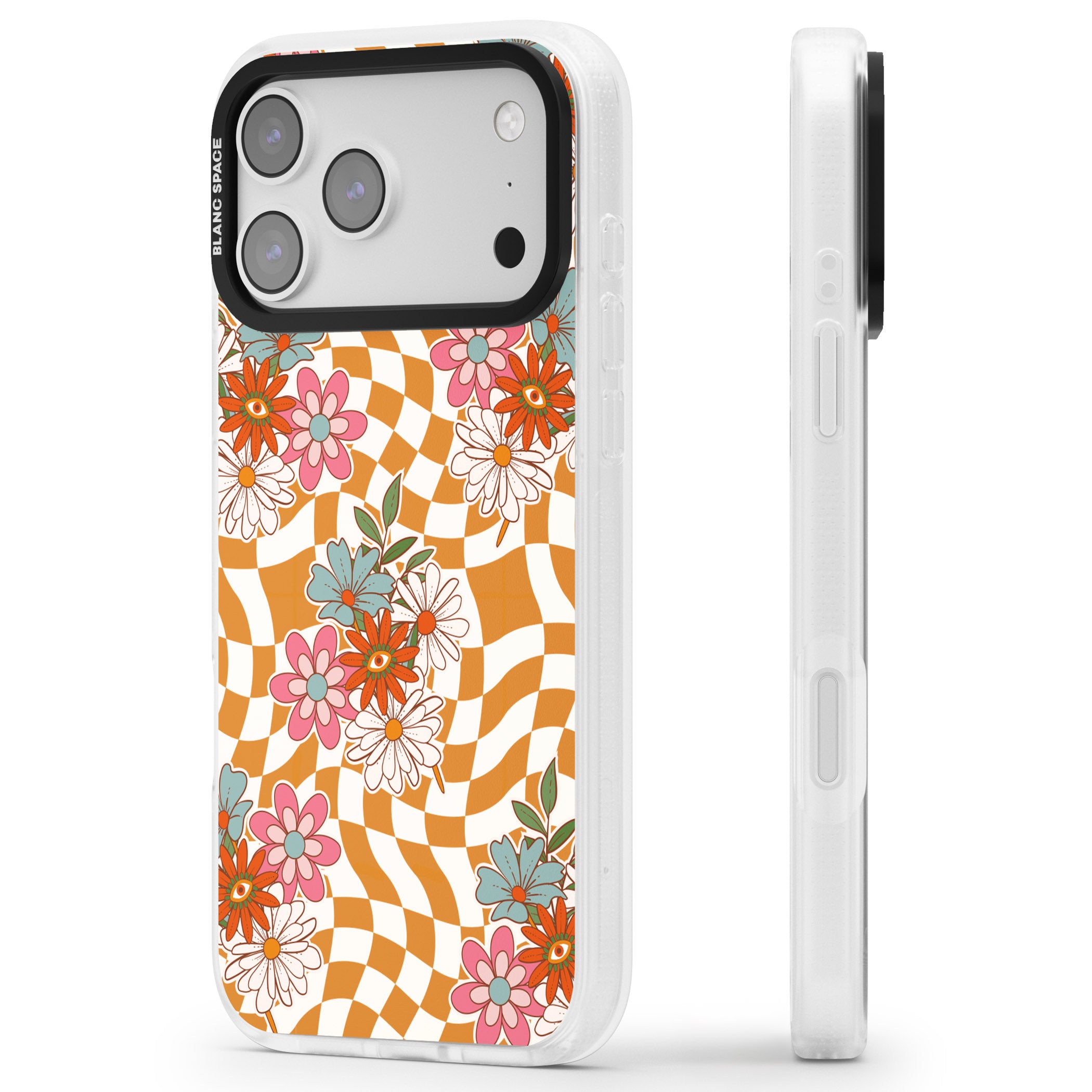 Wavy Checked Bloom iPhone 17 Pro Impact Air Clear Phone Case Side Profile