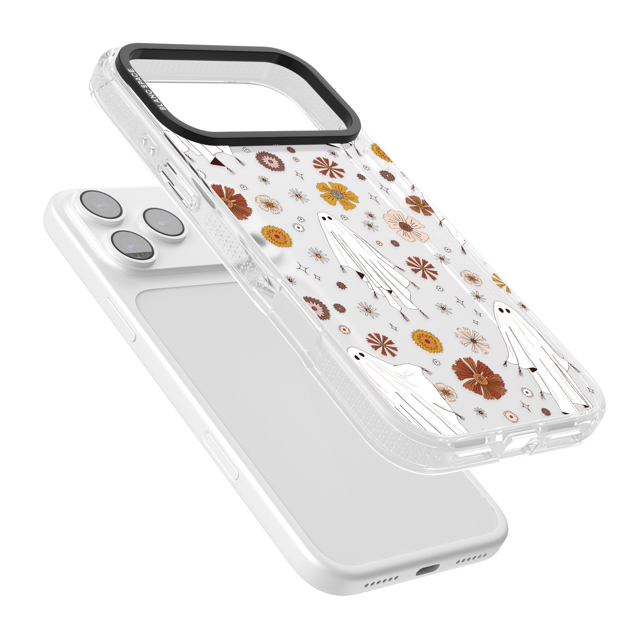Halloween Ghosts And Flowers iPhone 17 Pro Impact Air Clear Phone Case Colours