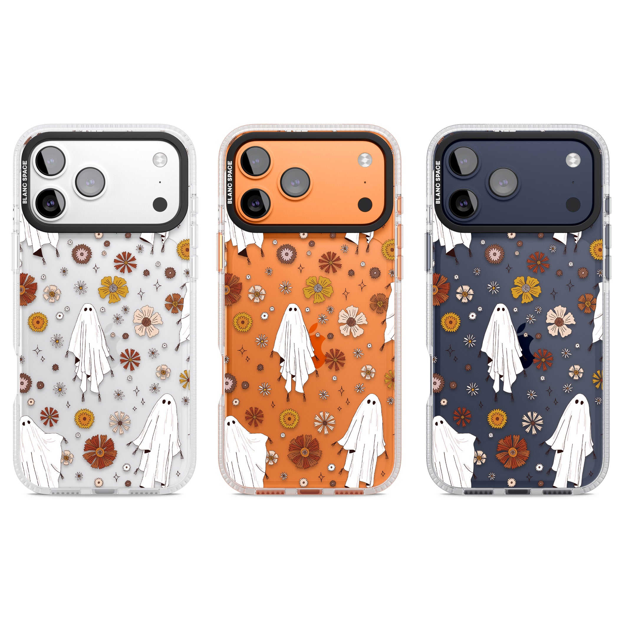 Halloween Ghosts And Flowers iPhone 17 Pro Impact Air Clear Phone Case APT Impact Protection