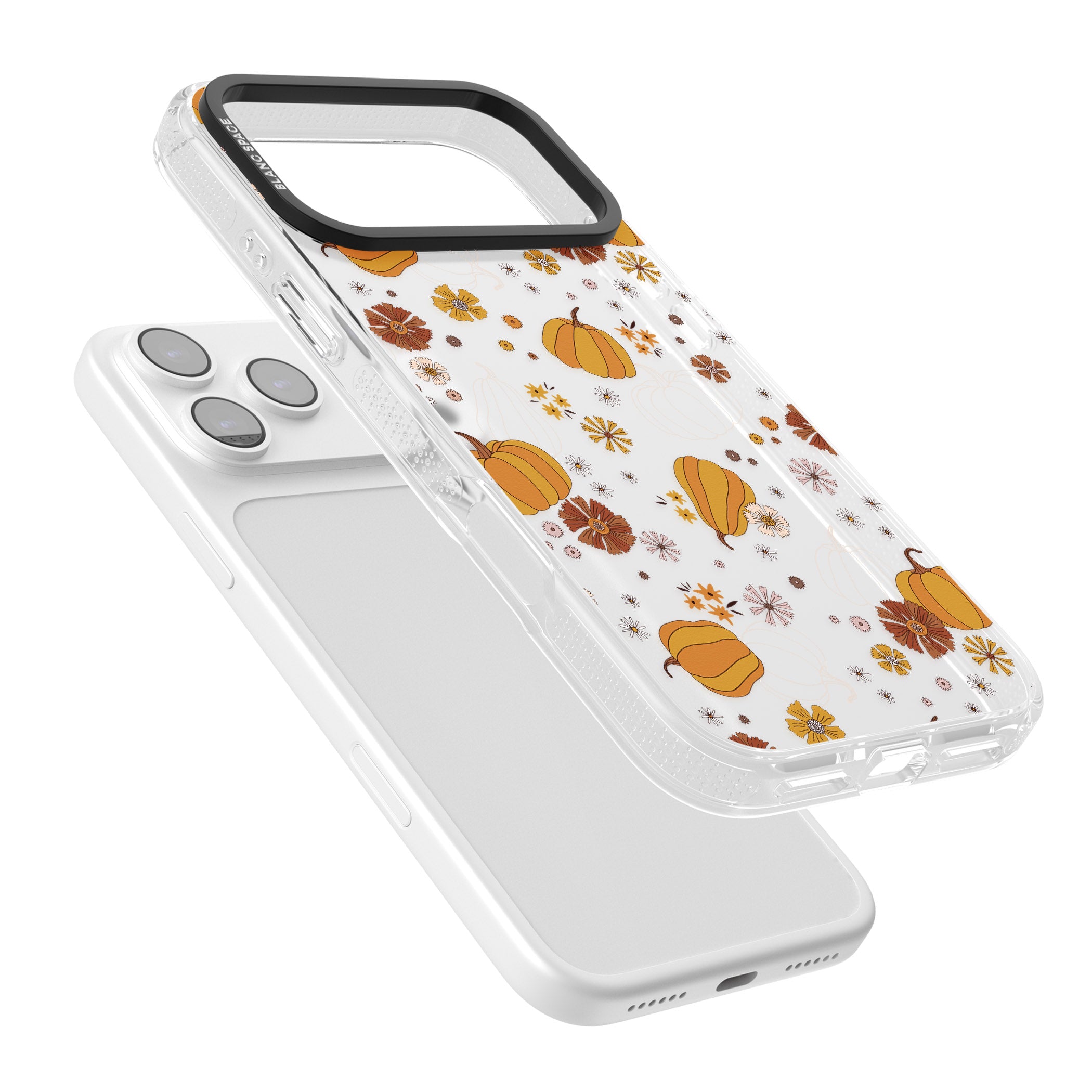 Halloween Pumpkins And Flowers iPhone 17 Pro Impact Air Clear Phone Case Colours
