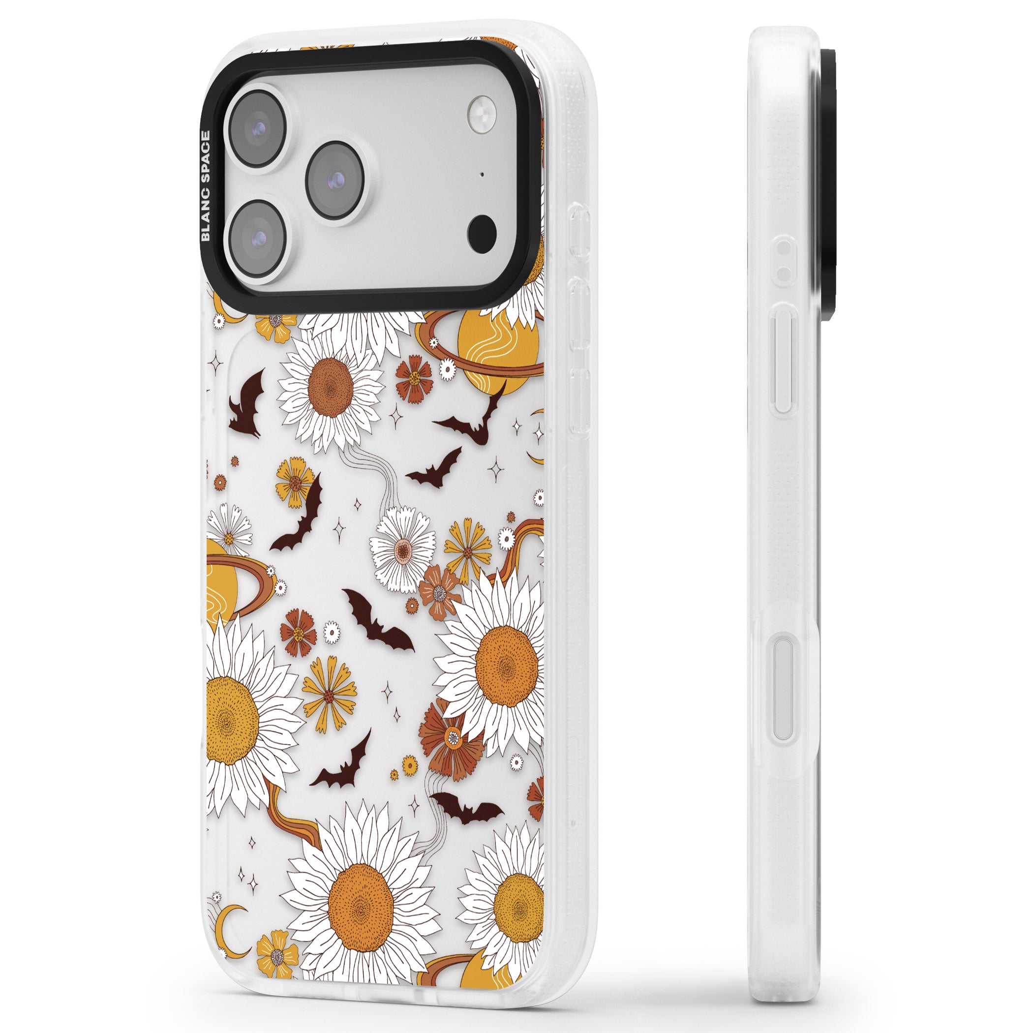 Halloween Bats And Planets iPhone 17 Pro Impact Air Clear Phone Case Side Profile