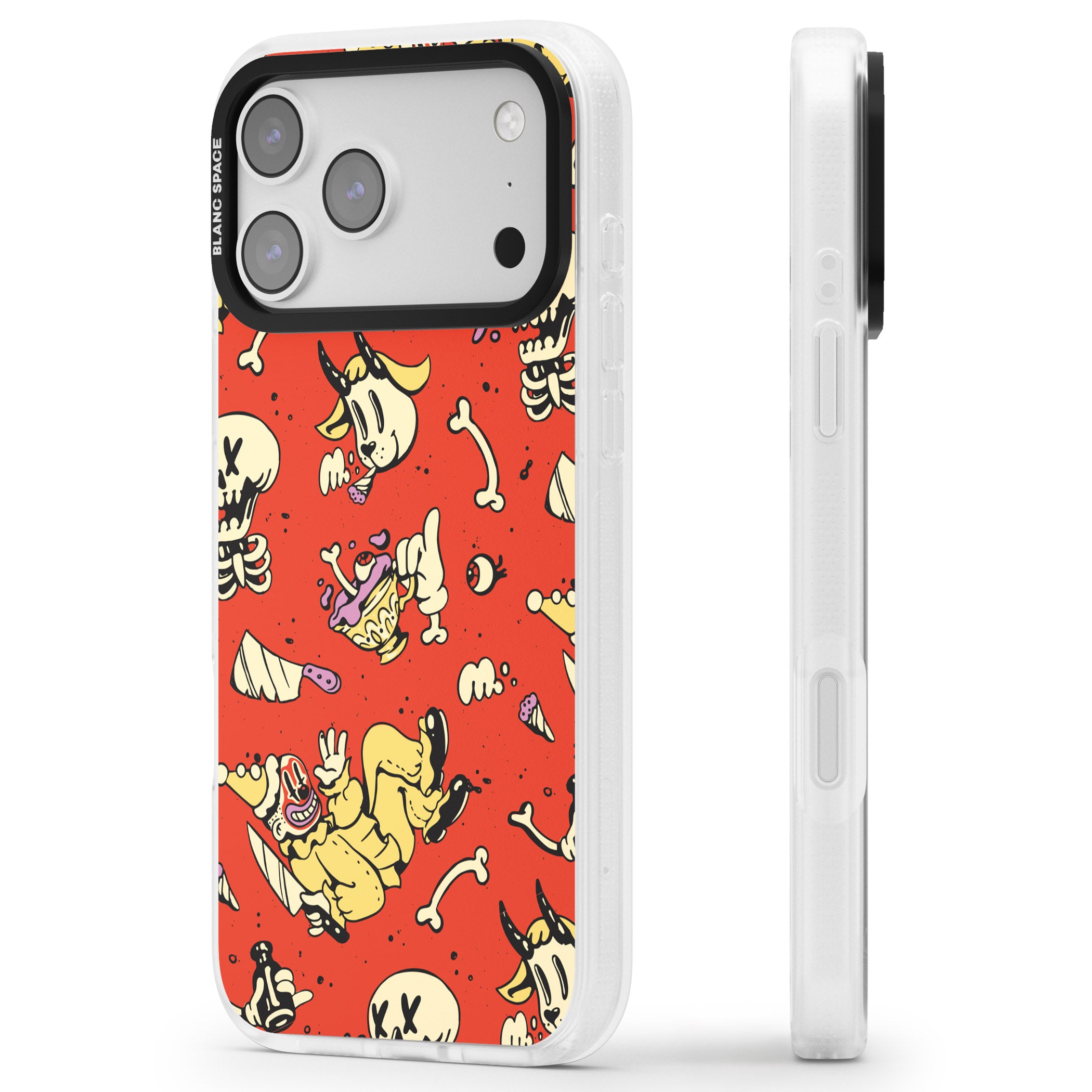 Red Retro Halloween Pattern iPhone 17 Pro Impact Air Clear Phone Case Side Profile