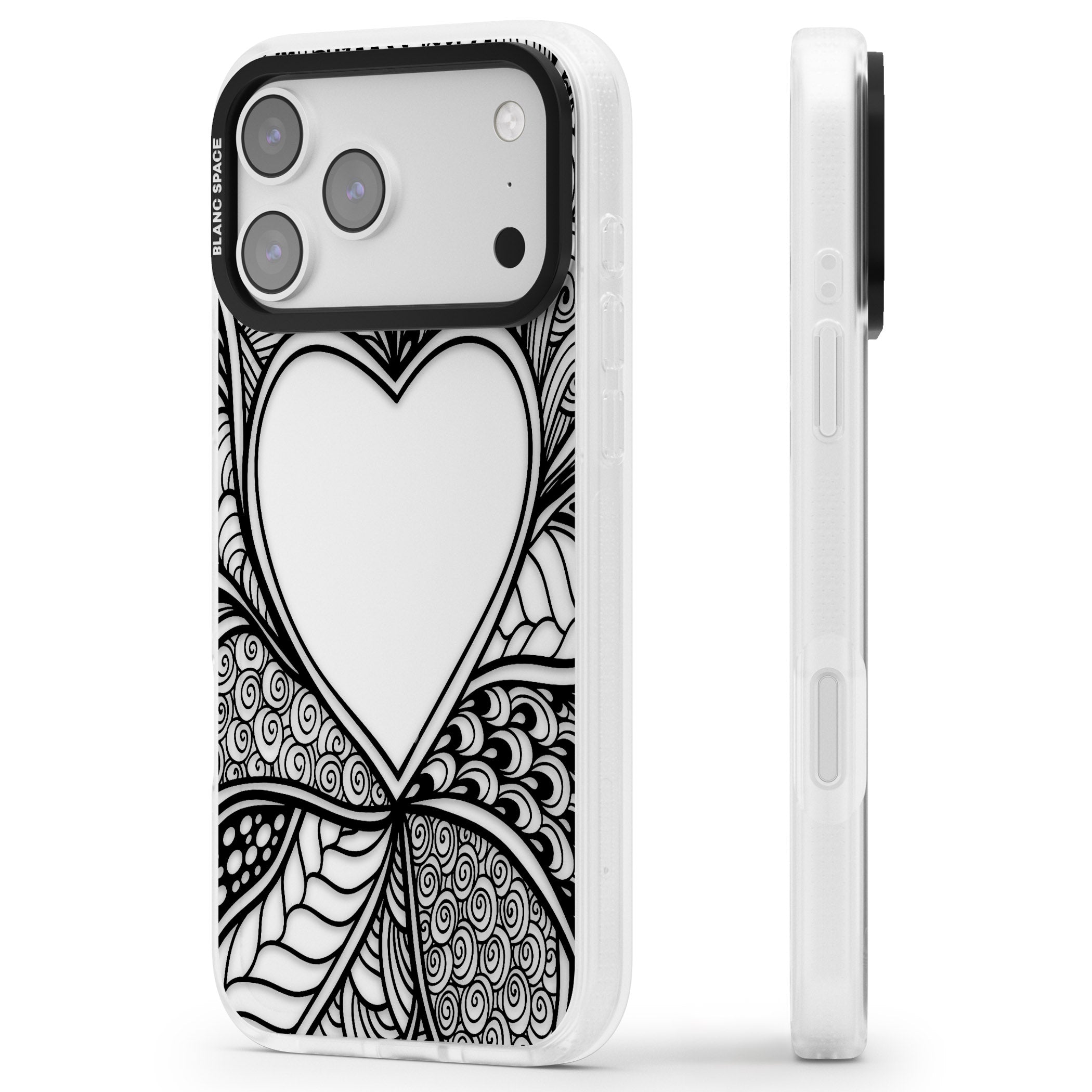 Black Henna Heart iPhone 17 Pro Impact Air Clear Phone Case Side Profile