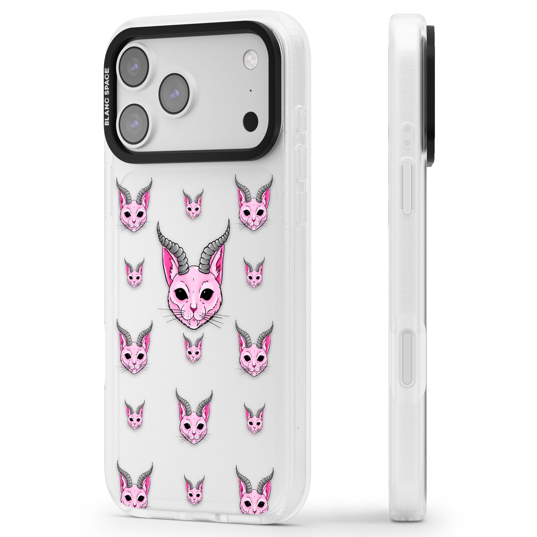 Demon Cat Pattern iPhone 17 Pro Impact Air Clear Phone Case Side Profile