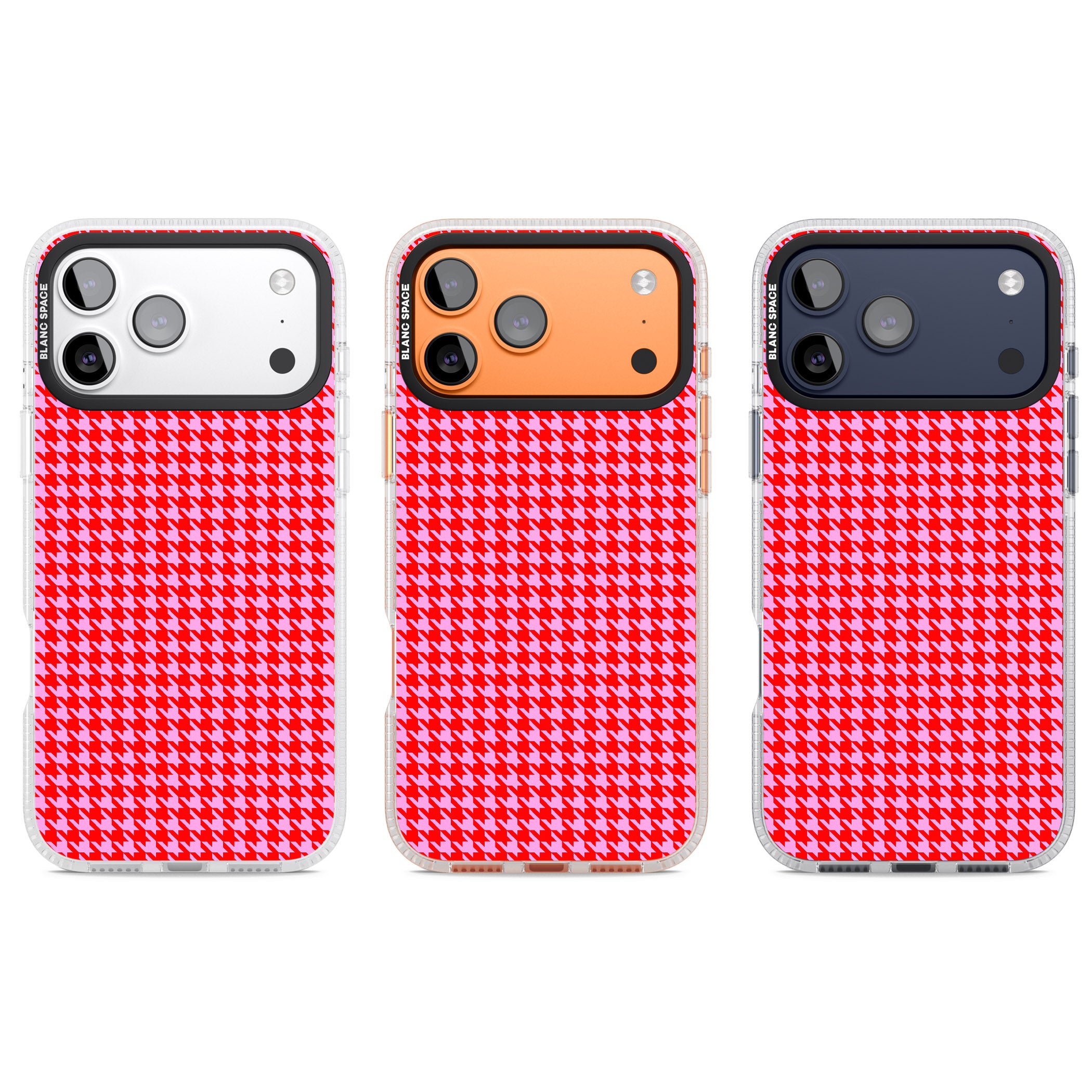 Neon Pink & Red Houndstooth iPhone 17 Pro Impact Air Clear Phone Case APT Impact Protection