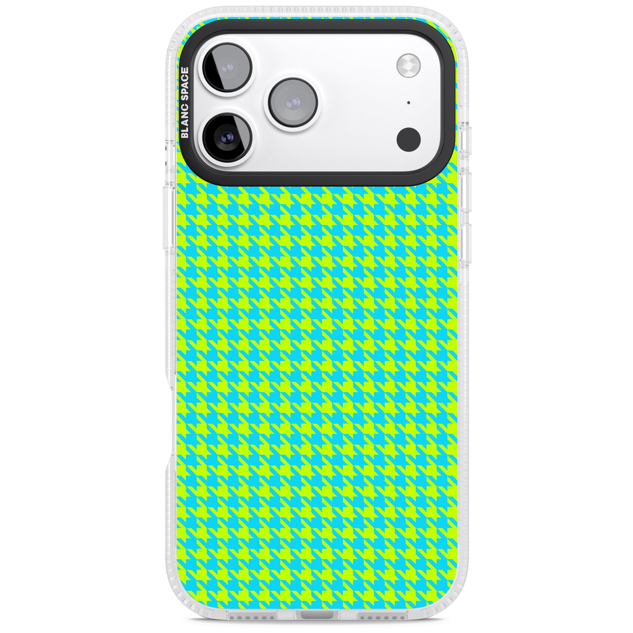 Neon Lime & Turquoise Houndstooth iPhone 17 Pro Impact Air Clear Phone Case