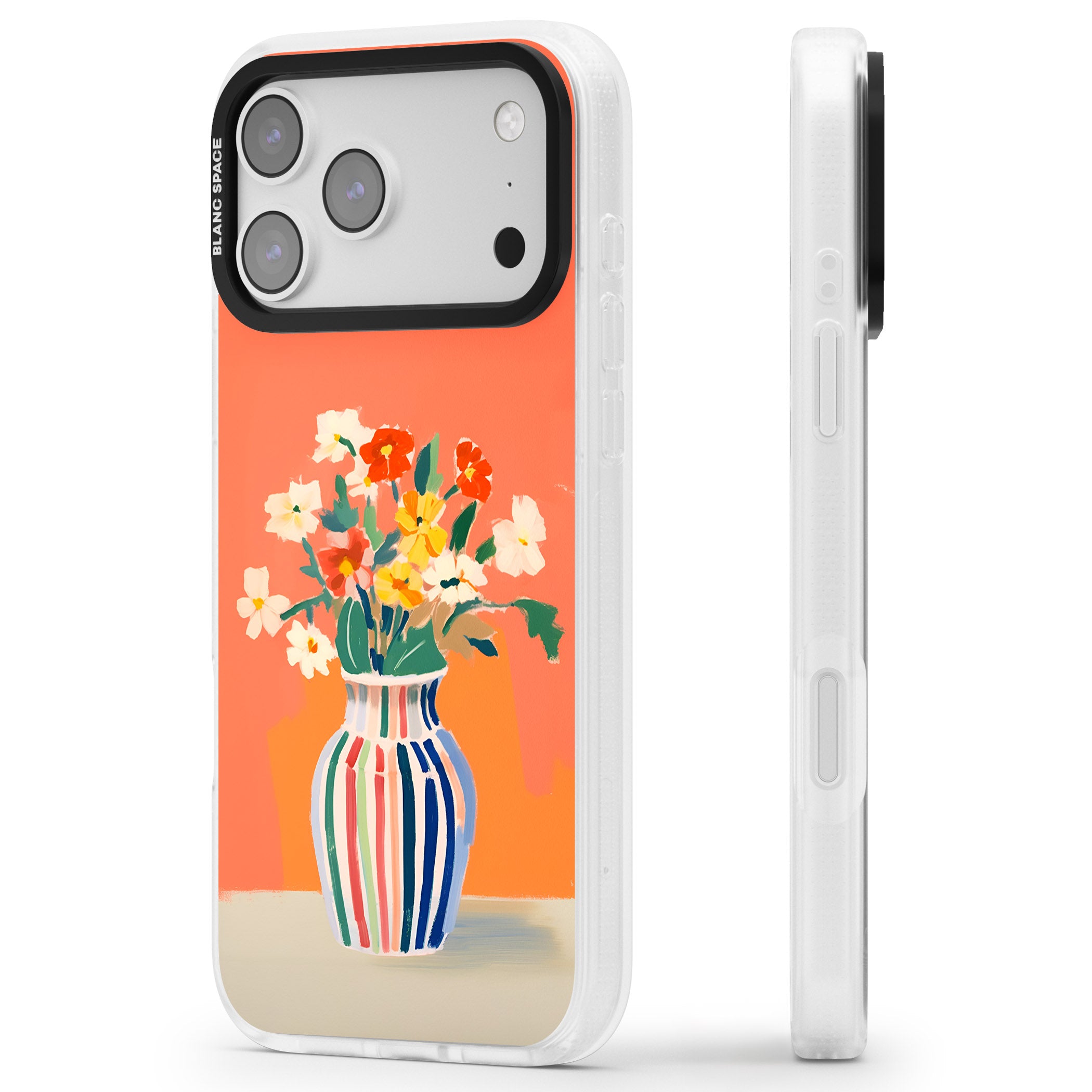 Coral Flower Vase iPhone 17 Pro Impact Air Clear Phone Case Side Profile