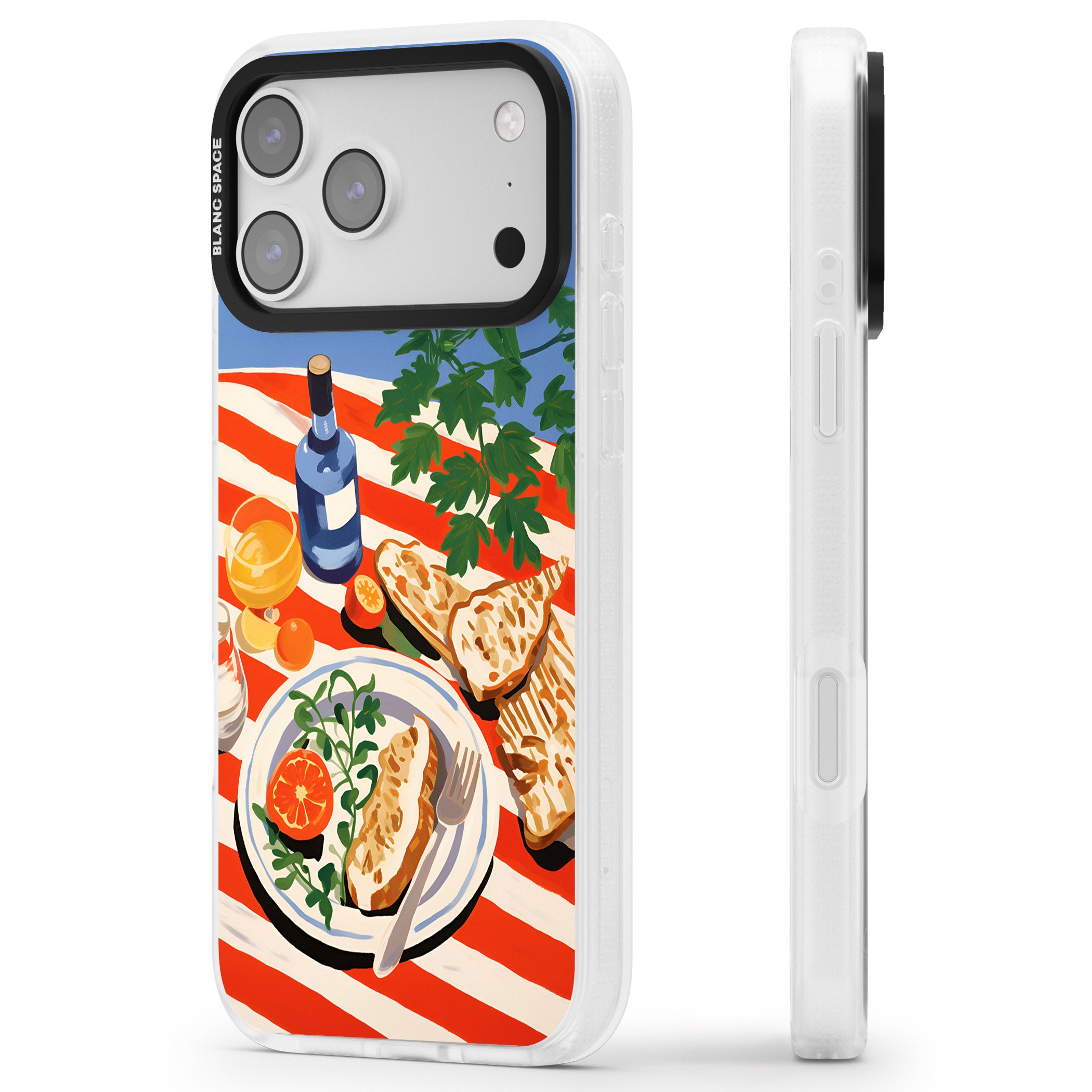 Mediterranean Lunch Table iPhone 17 Pro Impact Air Clear Phone Case Side Profile