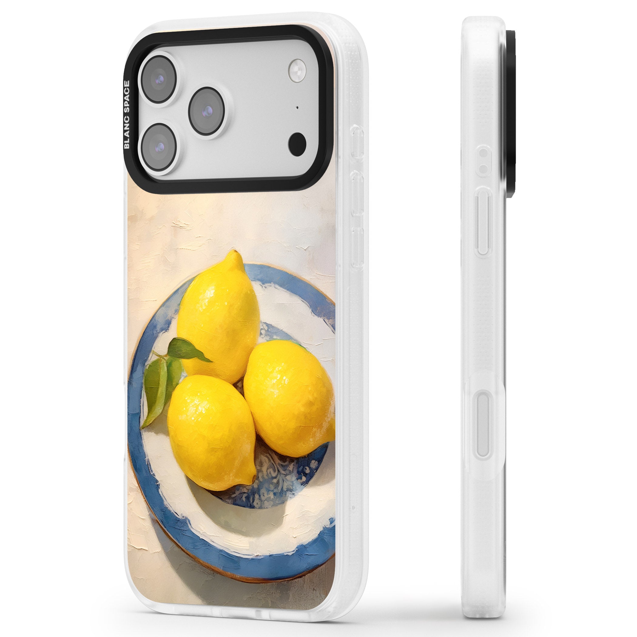 Lemons on Porcelain iPhone 17 Pro Impact Air Clear Phone Case Side Profile