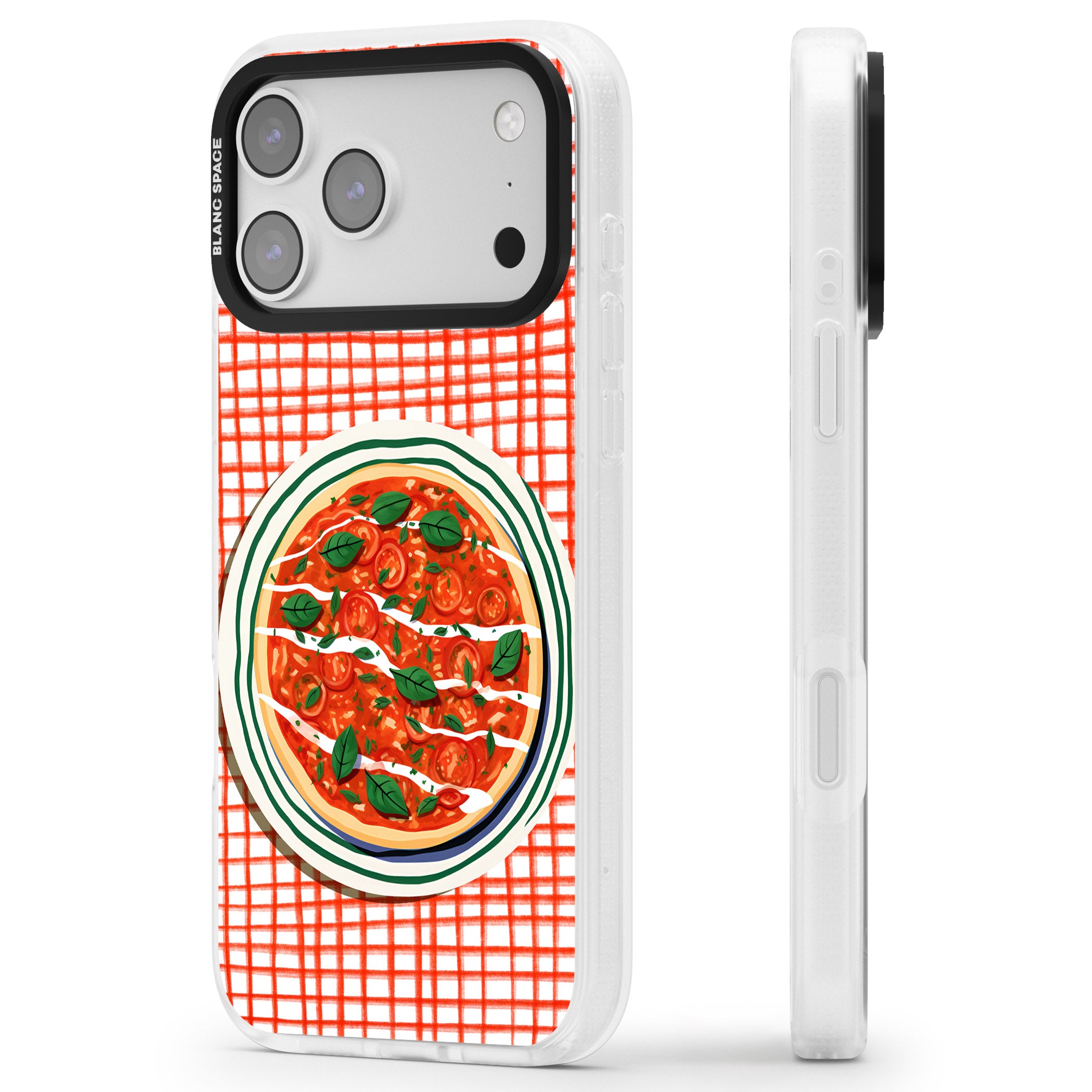 Margherita On Red Check iPhone 17 Pro Impact Air Clear Phone Case Side Profile