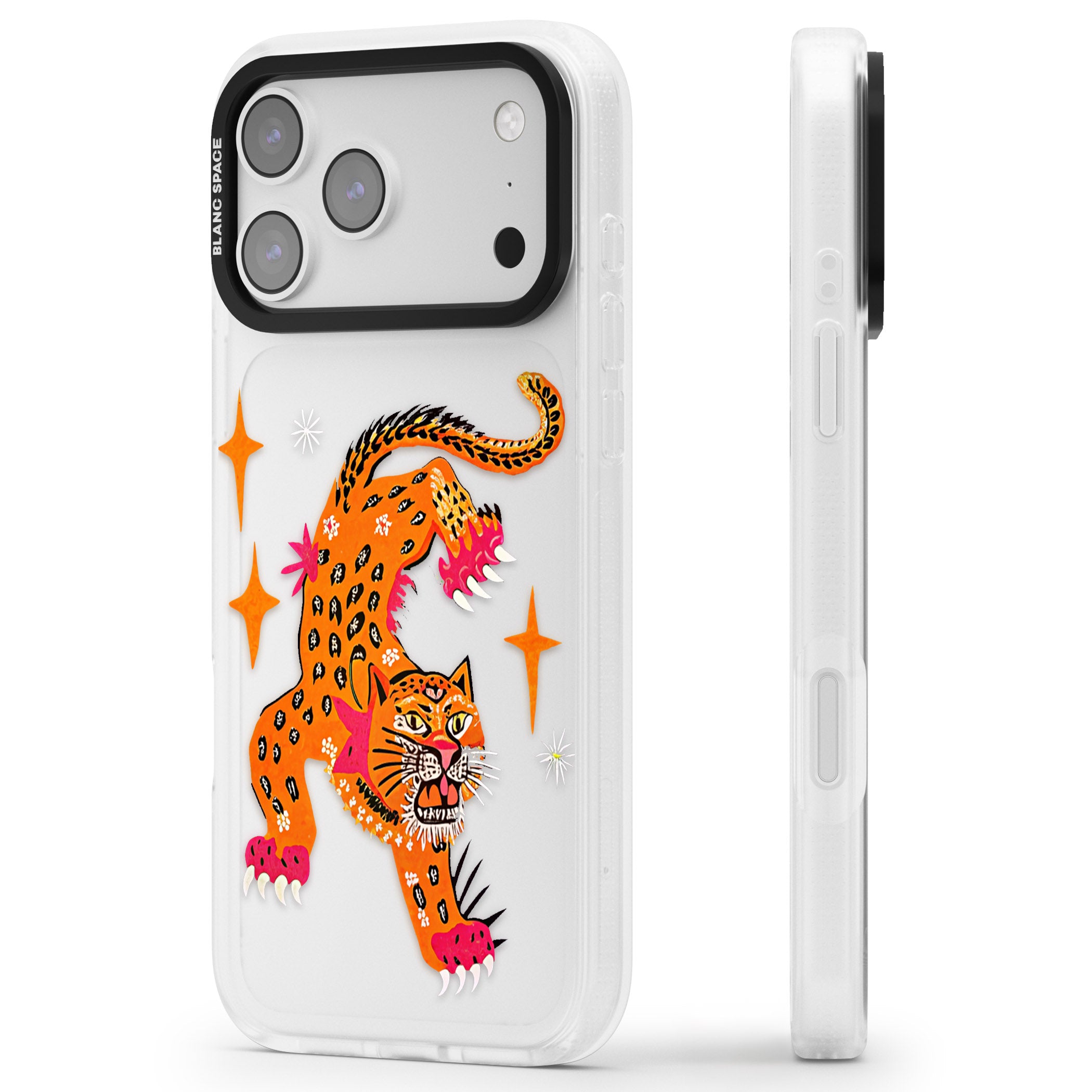 Fierce Jaguar Clear iPhone 17 Pro Impact Air Clear Phone Case Side Profile