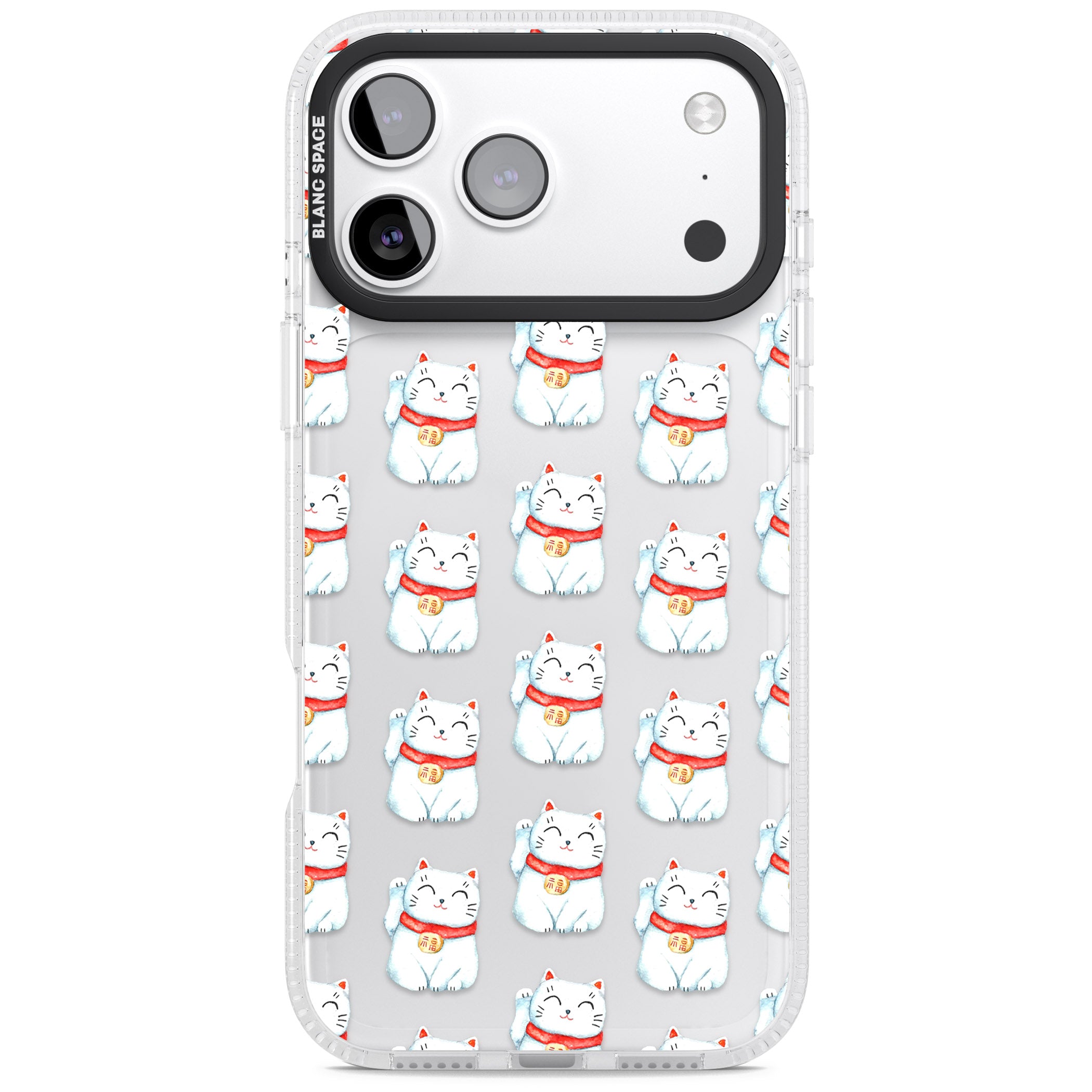 Lucky Cat Pattern iPhone 17 Pro Impact Air Clear Phone Case