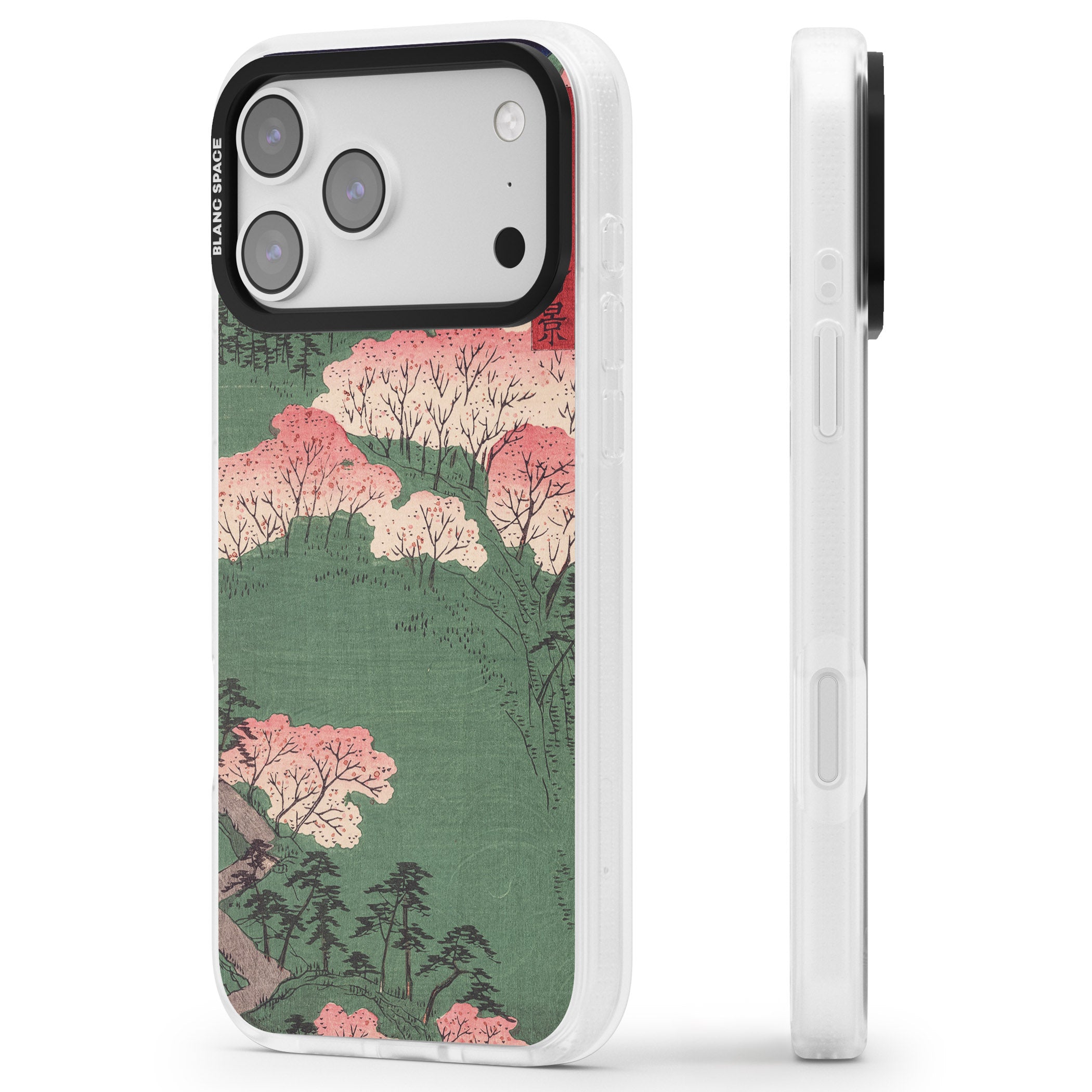Japanese Illustration Cherry Blossom Forest iPhone 17 Pro Impact Air Clear Phone Case Side Profile
