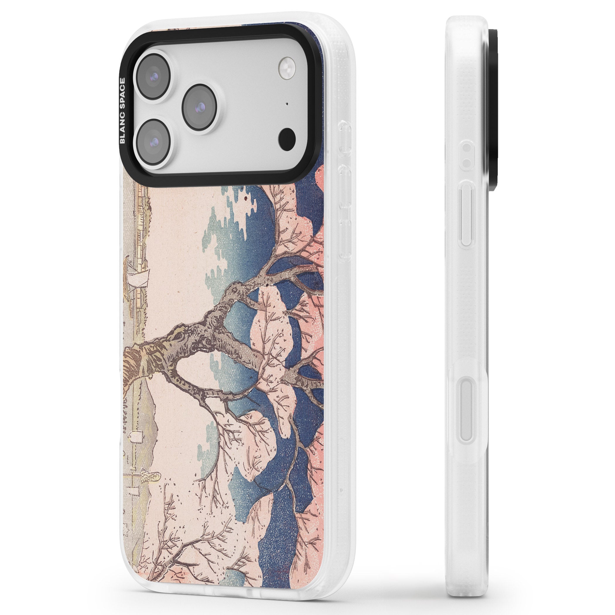 Vintage Japanese Illustrations Cherry Tree iPhone 17 Pro Impact Air Clear Phone Case Side Profile