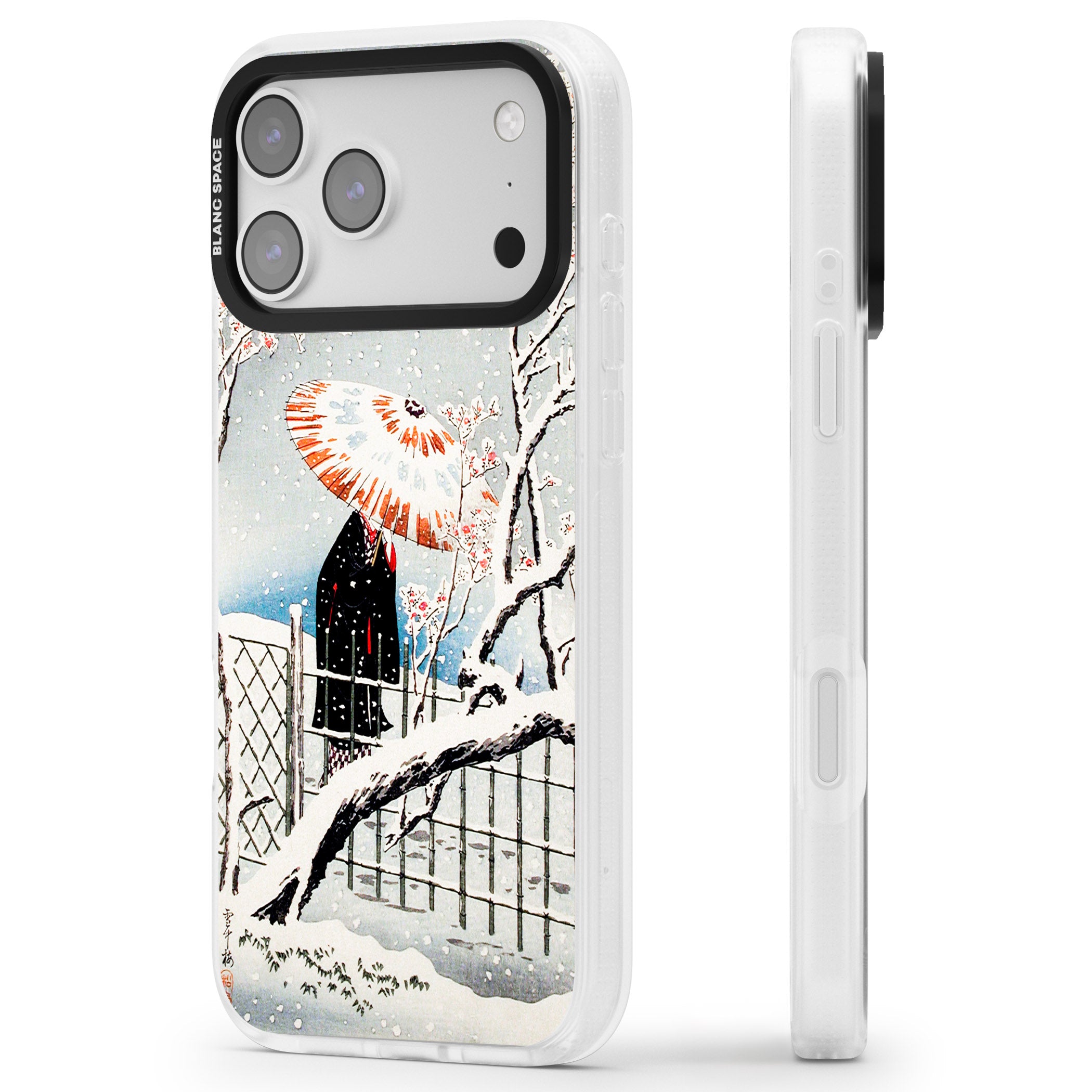 Plum Tree In Snow By Hiroaki Takahashi iPhone 17 Pro Impact Air Clear Phone Case Side Profile