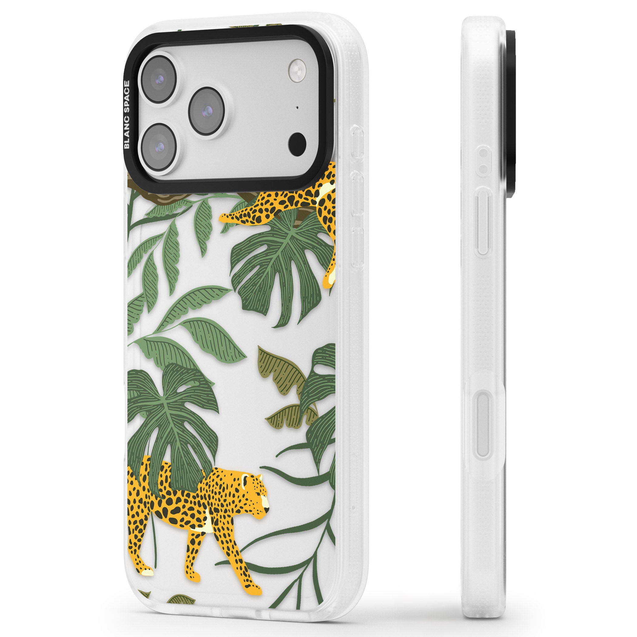 Jungle Cat Pattern iPhone 17 Pro Impact Air Clear Phone Case Side Profile
