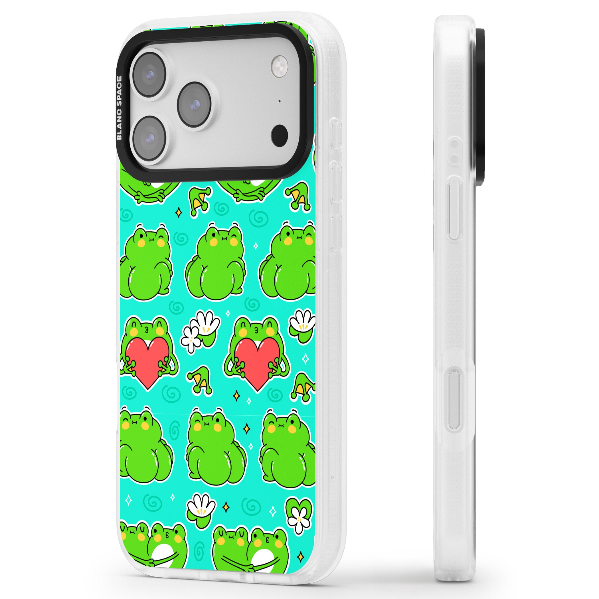 Frog Booty Kawaii Pattern iPhone 17 Pro Impact Air Clear Phone Case Side Profile