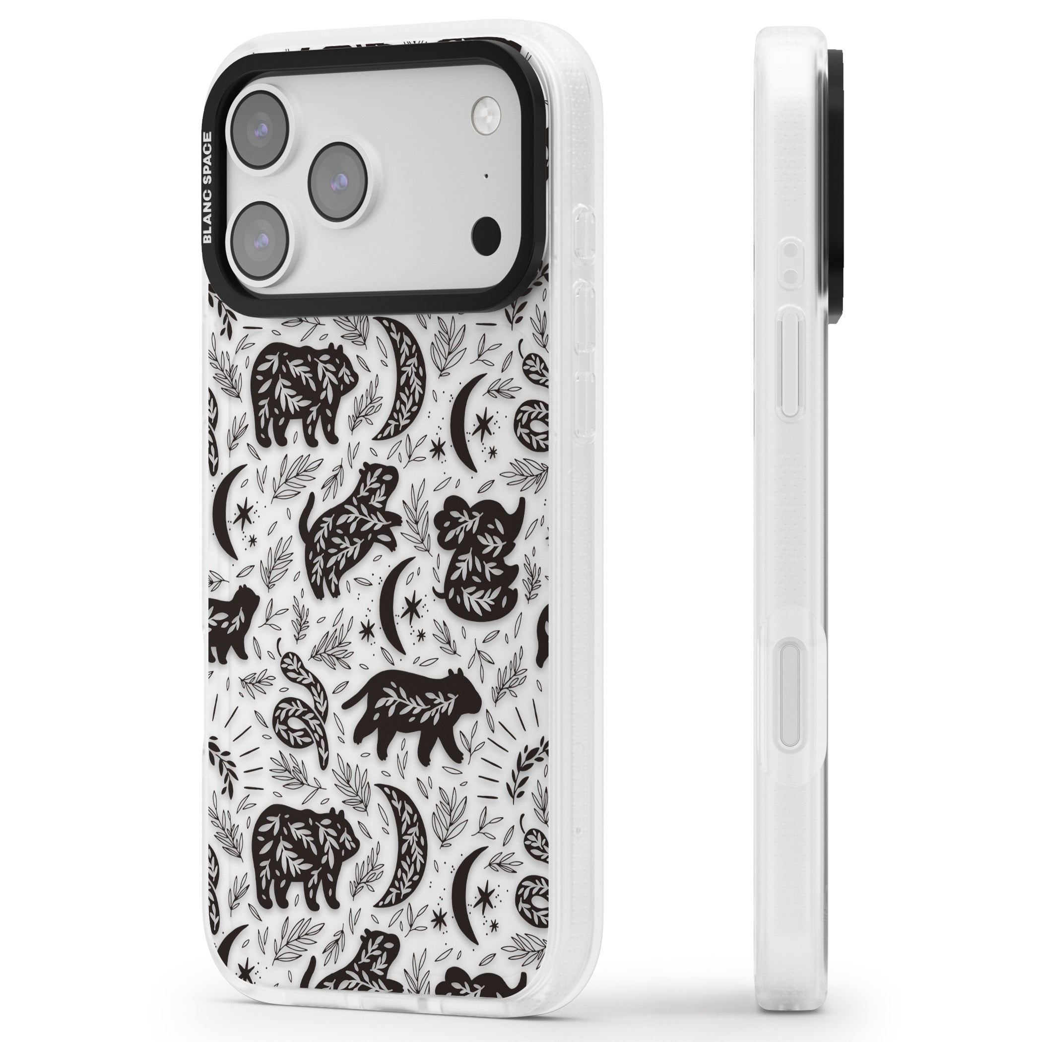 Midnight Forest Animals iPhone 17 Pro Impact Air Clear Phone Case Side Profile