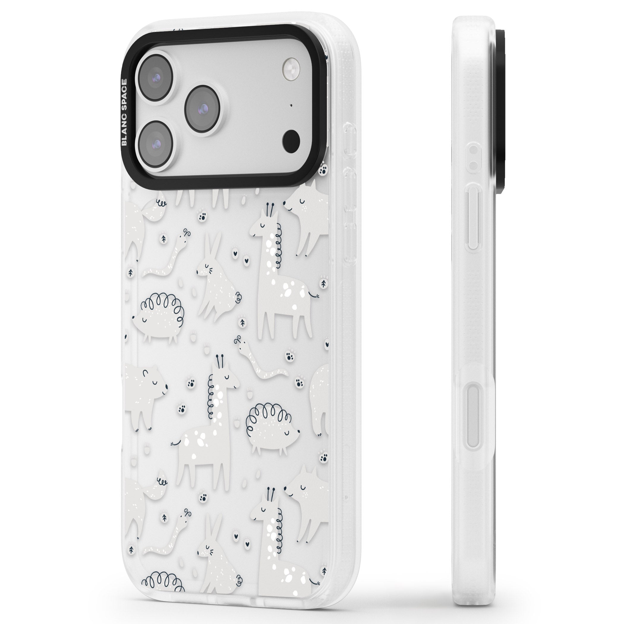 Monochrome Animal Party iPhone 17 Pro Impact Air Clear Phone Case Side Profile