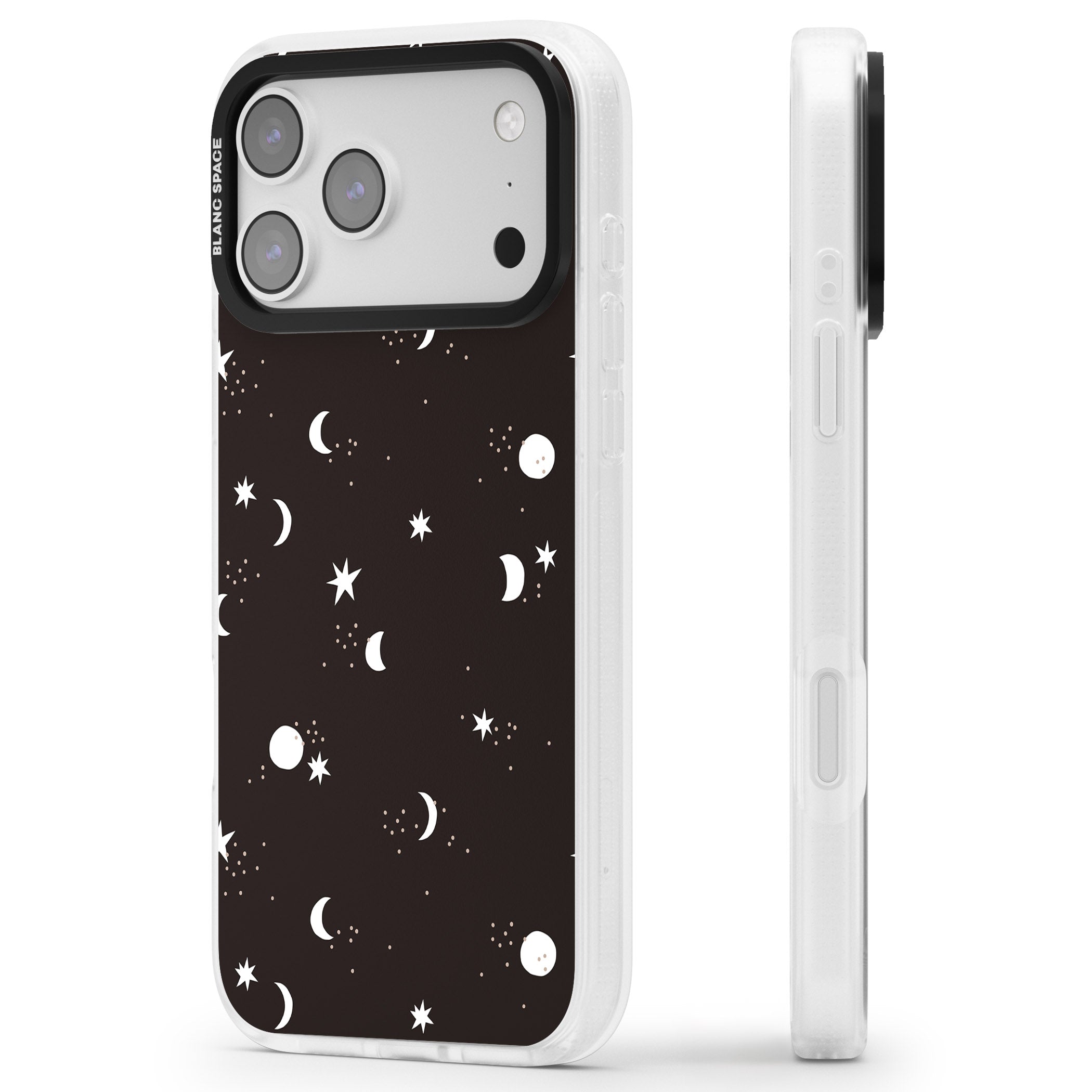Funky Moons & Stars iPhone 17 Pro Impact Air Clear Phone Case Side Profile