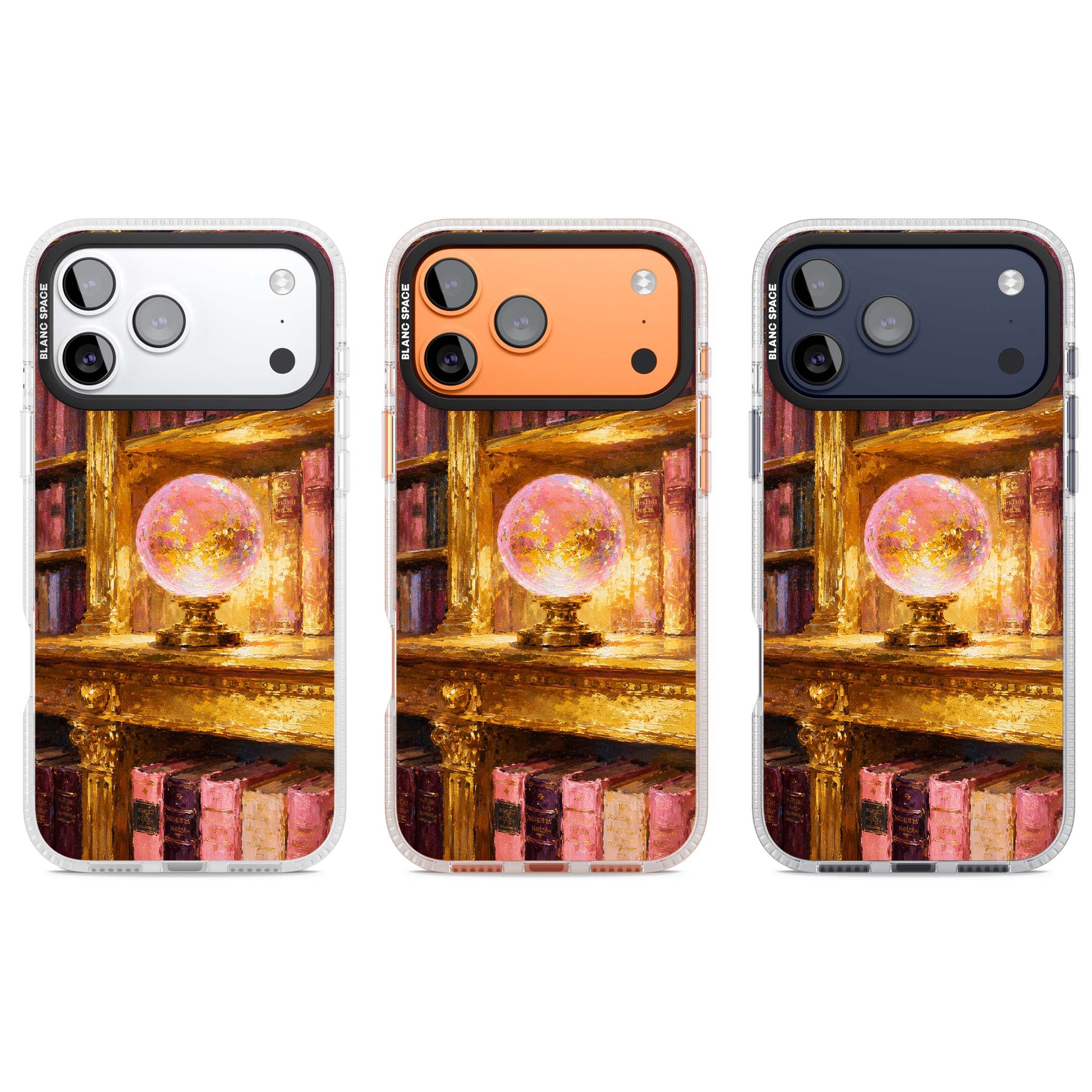 Gilded Library dark academia iPhone case featuring an oil painted crystal ball on a gilded library shelf with vintage | Clear Case Impact Air case for iPhone 17 Pro, iPhone 17 Pro Max