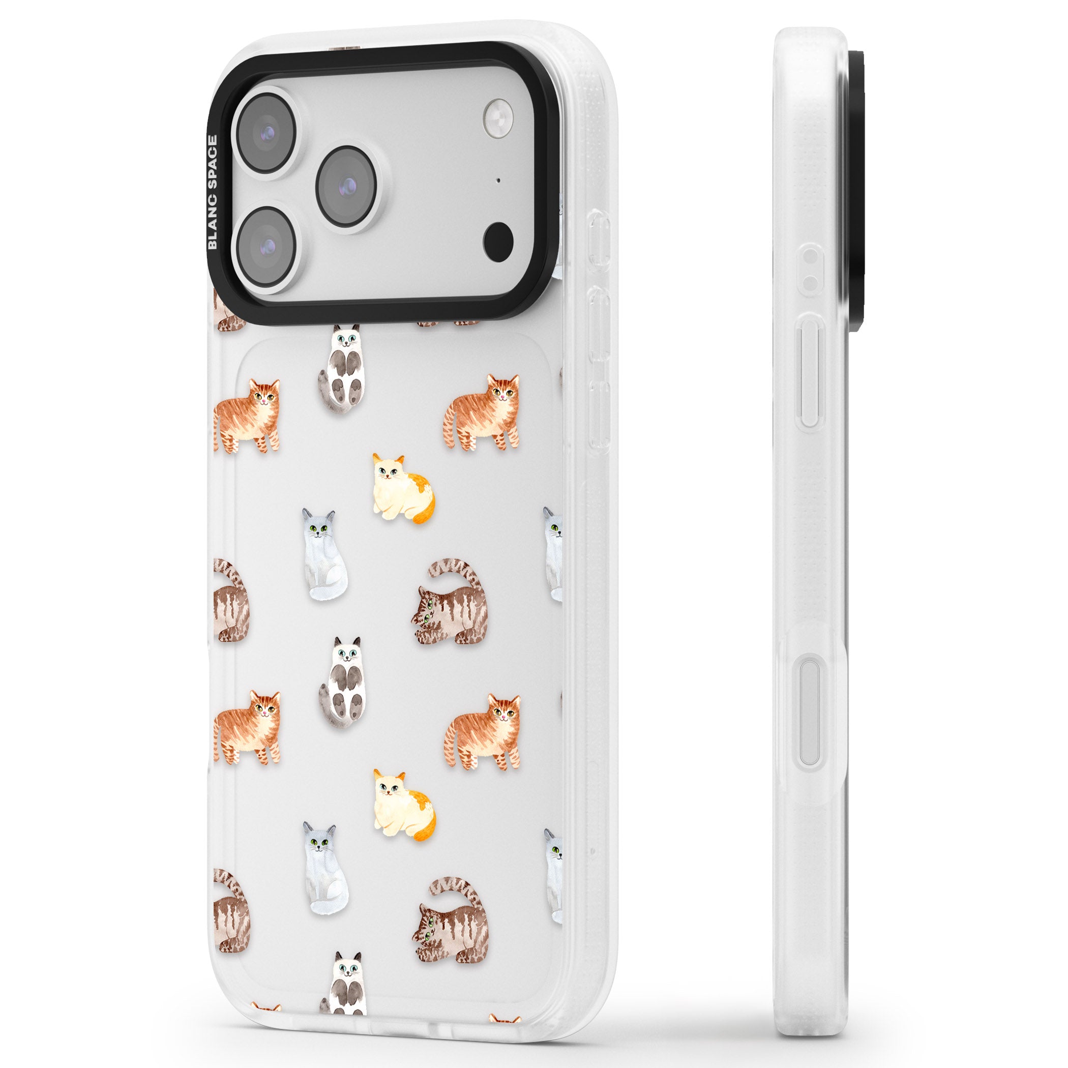 Cute Cat Pattern Classic iPhone 17 Pro Impact Air Clear Phone Case Side Profile