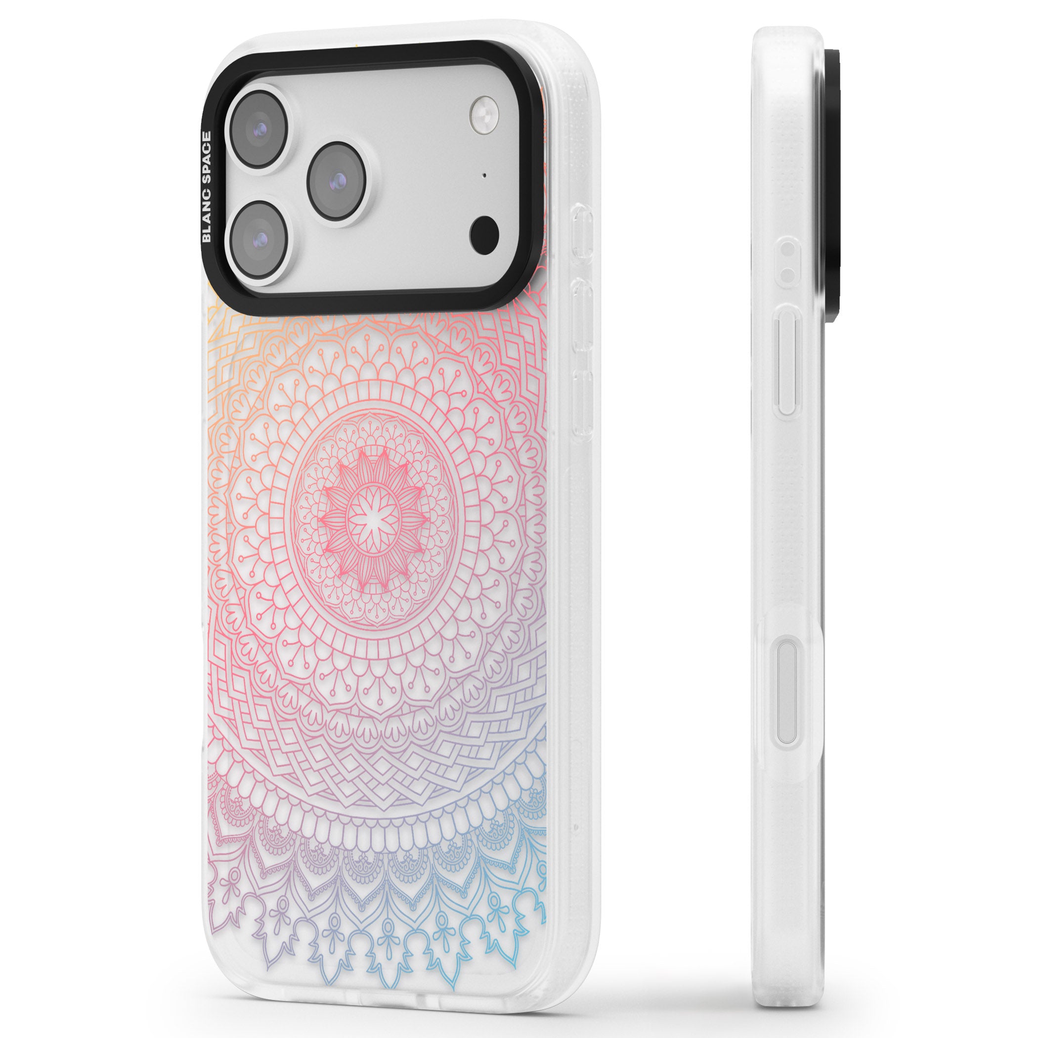 Rainbow Mandala iPhone 17 Pro Impact Air Clear Phone Case Side Profile