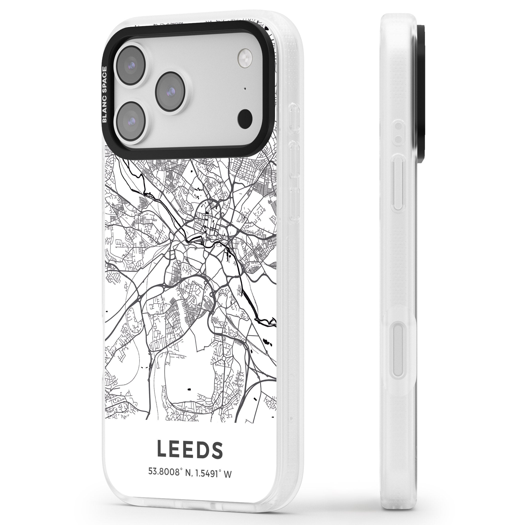 Leeds Map iPhone 17 Pro Impact Air Clear Phone Case Side Profile