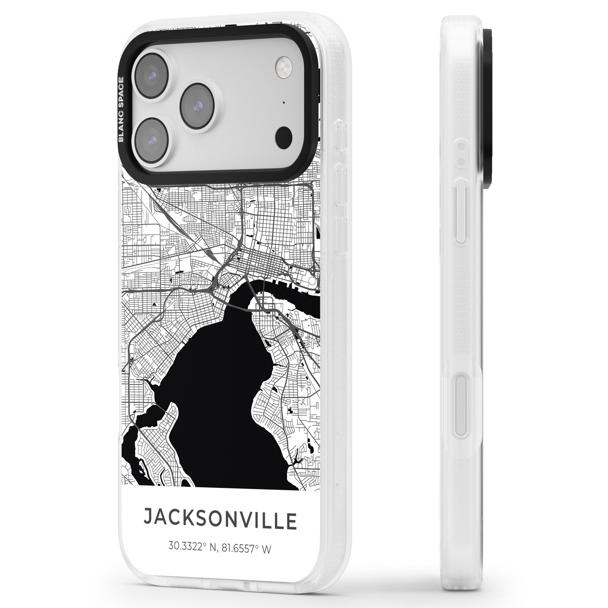 Jacksonville Map iPhone 17 Pro Impact Air Clear Phone Case Side Profile