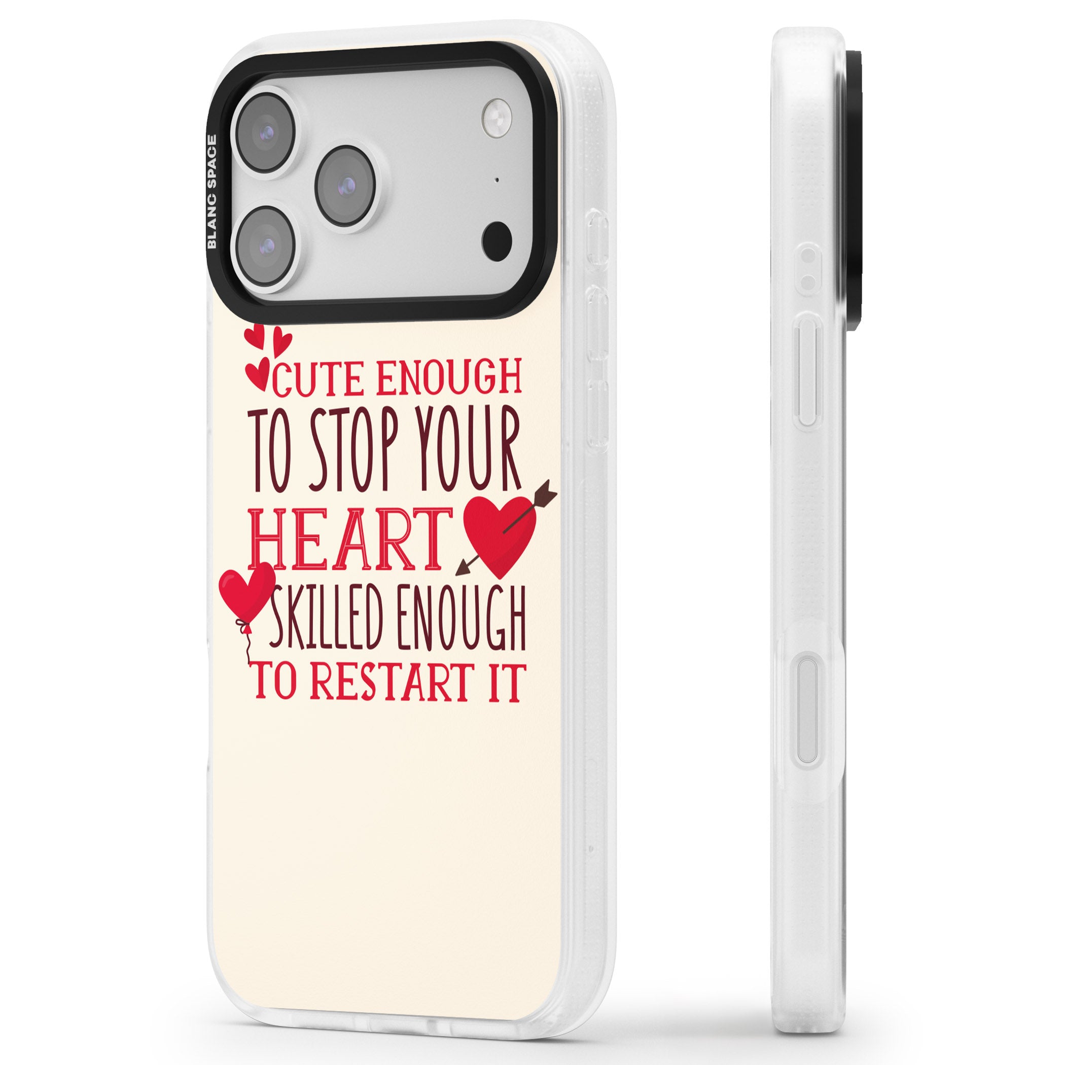 Cute Enough To Stop Your Heart iPhone 17 Pro Impact Air Clear Phone Case Side Profile