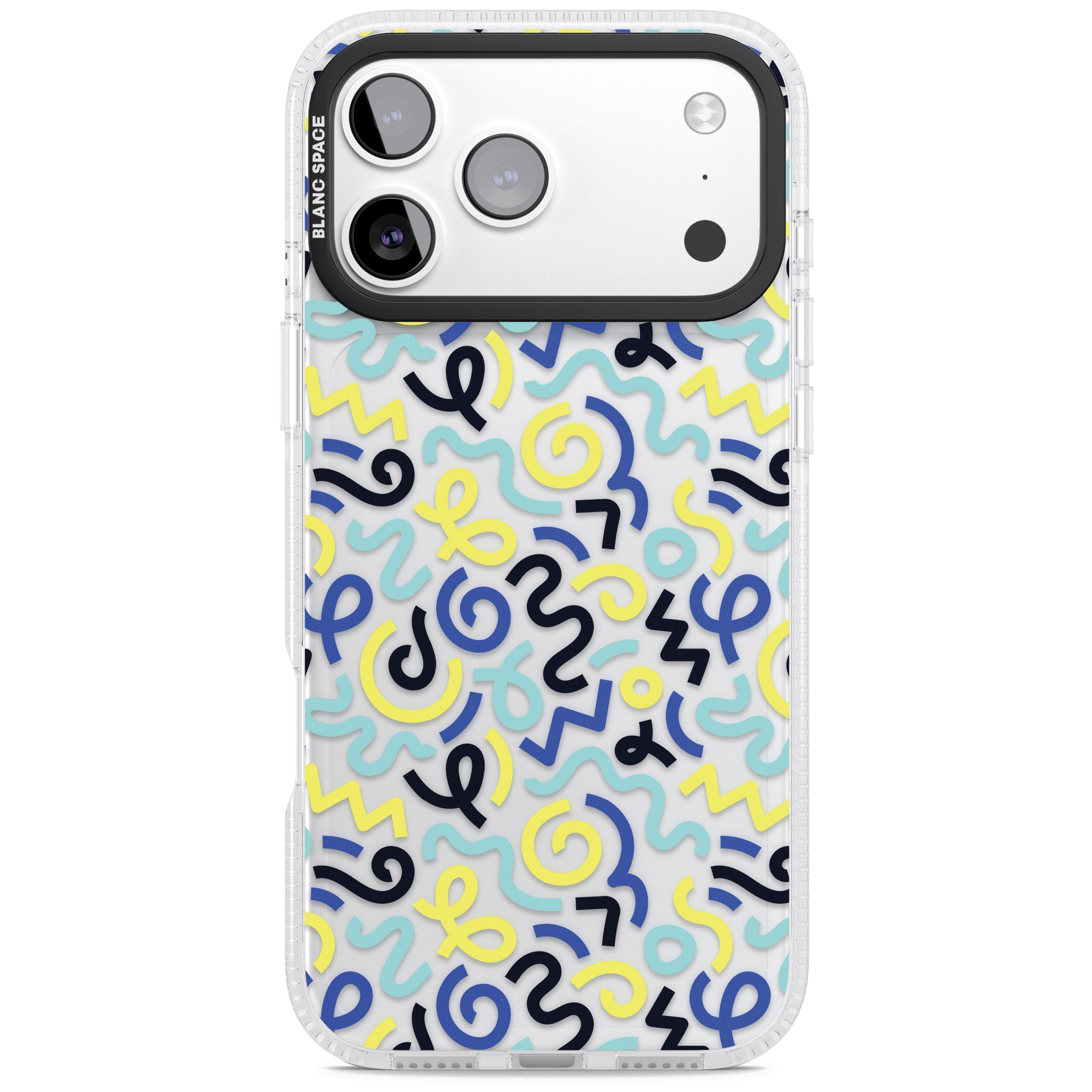 Blue & Yellow Memphis Retro iPhone 17 Pro Impact Air Clear Phone Case