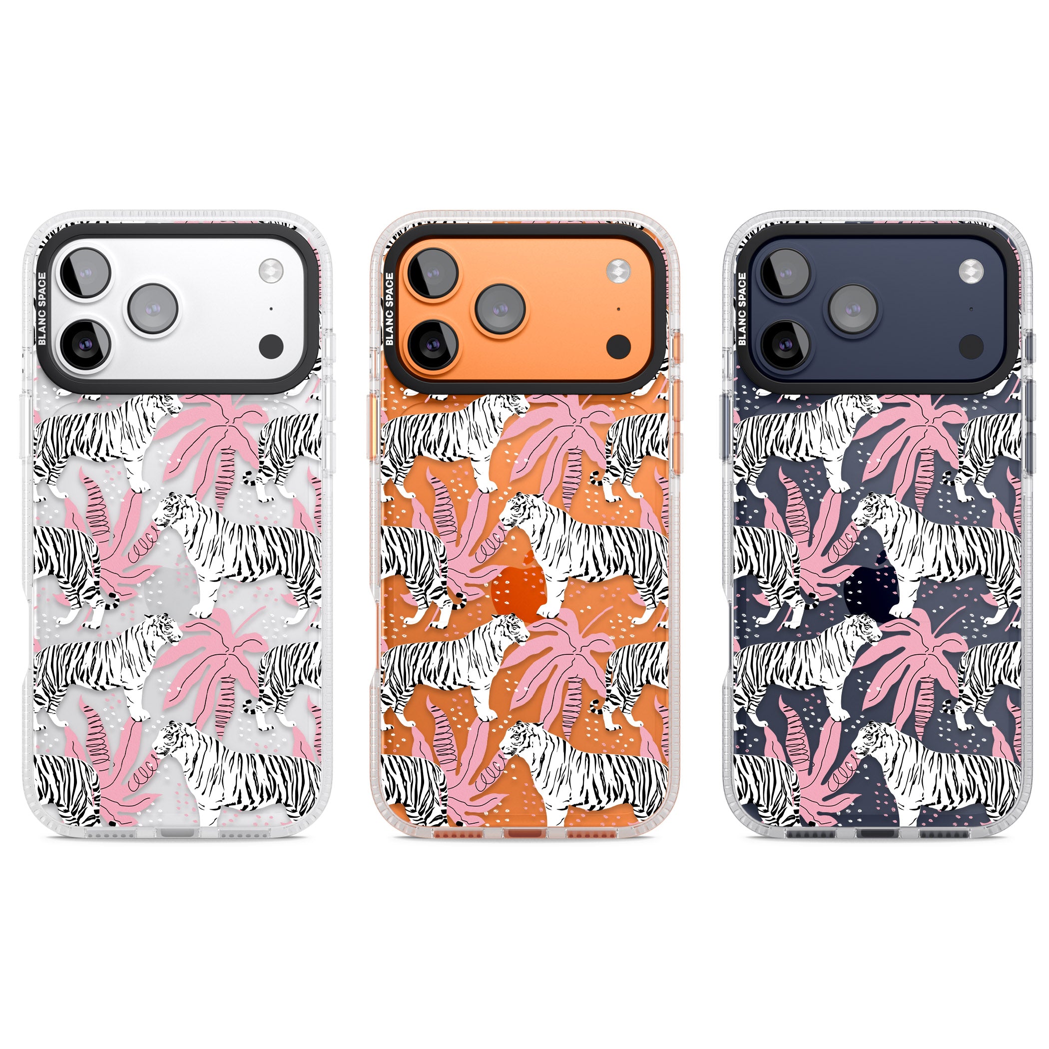 Pink & White Tropical Tigers iPhone 17 Pro Impact Air Clear Phone Case APT Impact Protection