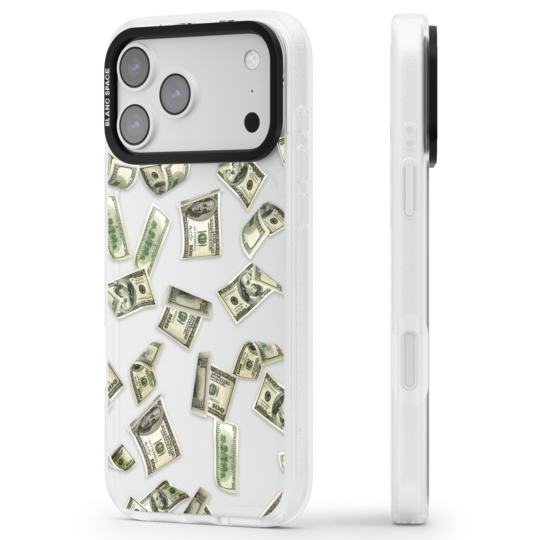 Falling Cash iPhone 17 Pro Impact Air Clear Phone Case Side Profile