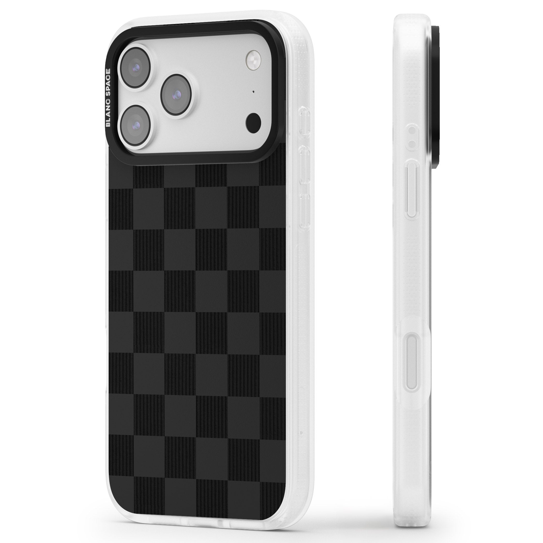 Black Checkered iPhone 17 Pro Impact Air Clear Phone Case Side Profile