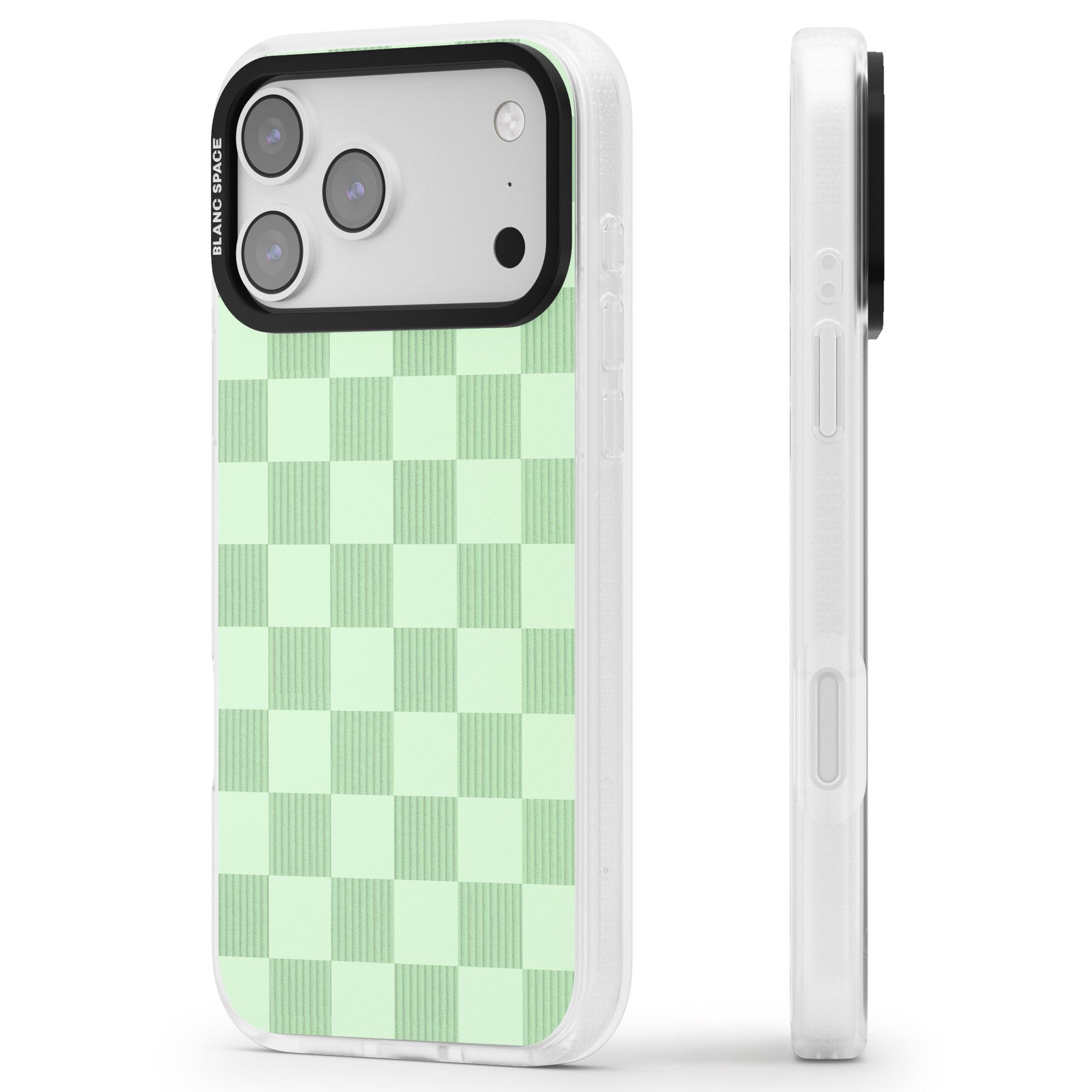 Seafoam Checkered iPhone 17 Pro Impact Air Clear Phone Case Side Profile
