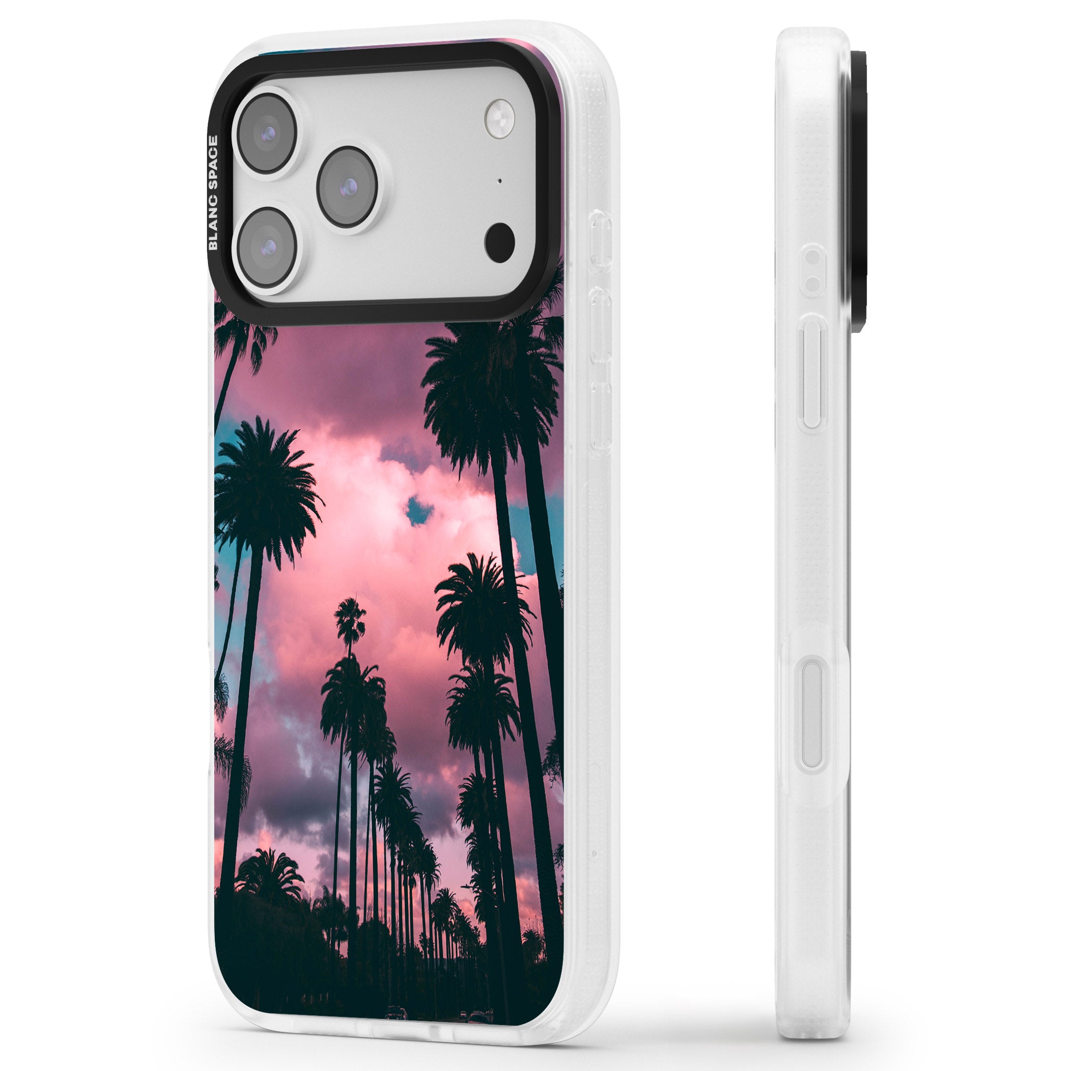 Sunset Palms iPhone 17 Pro Impact Air Clear Phone Case Side Profile