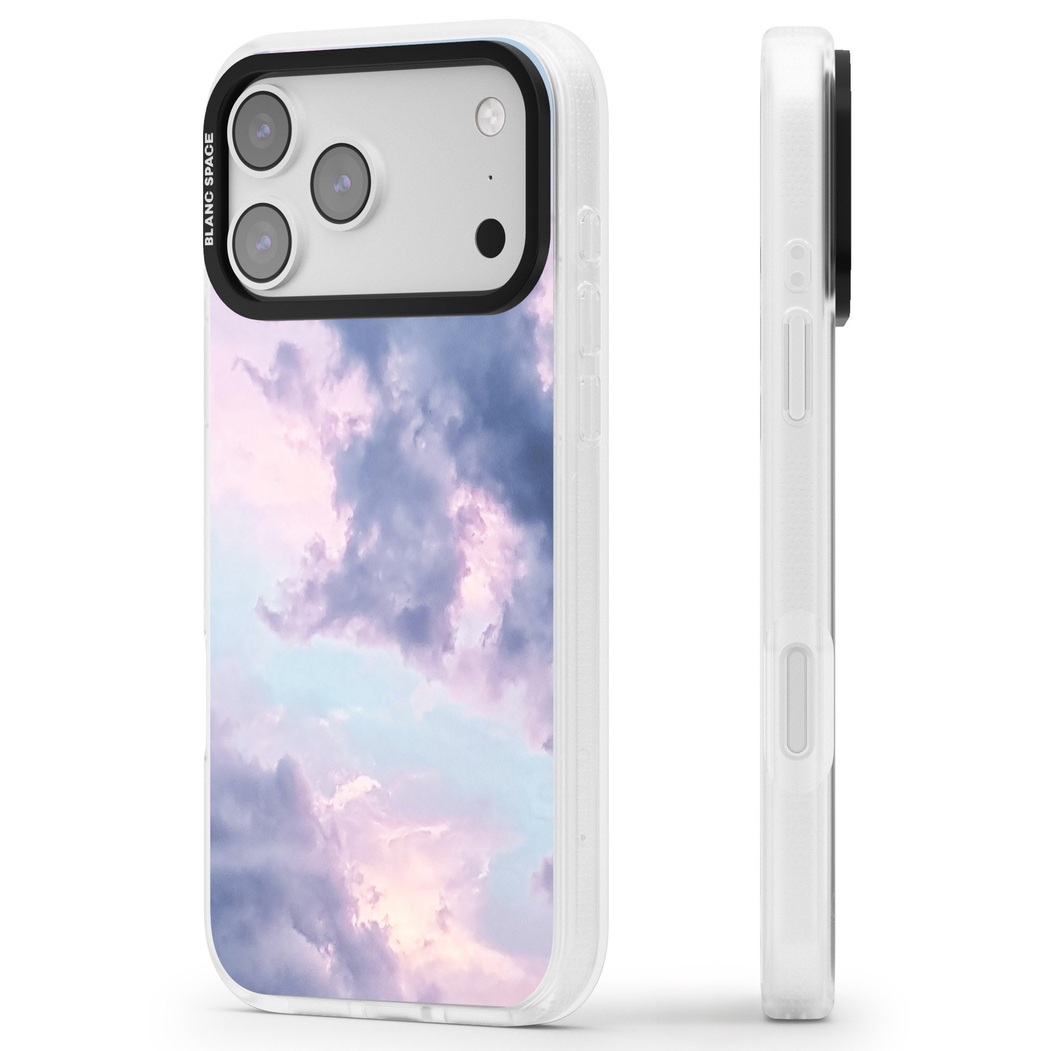 Pastel Sky Clouds iPhone 17 Pro Impact Air Clear Phone Case Side Profile