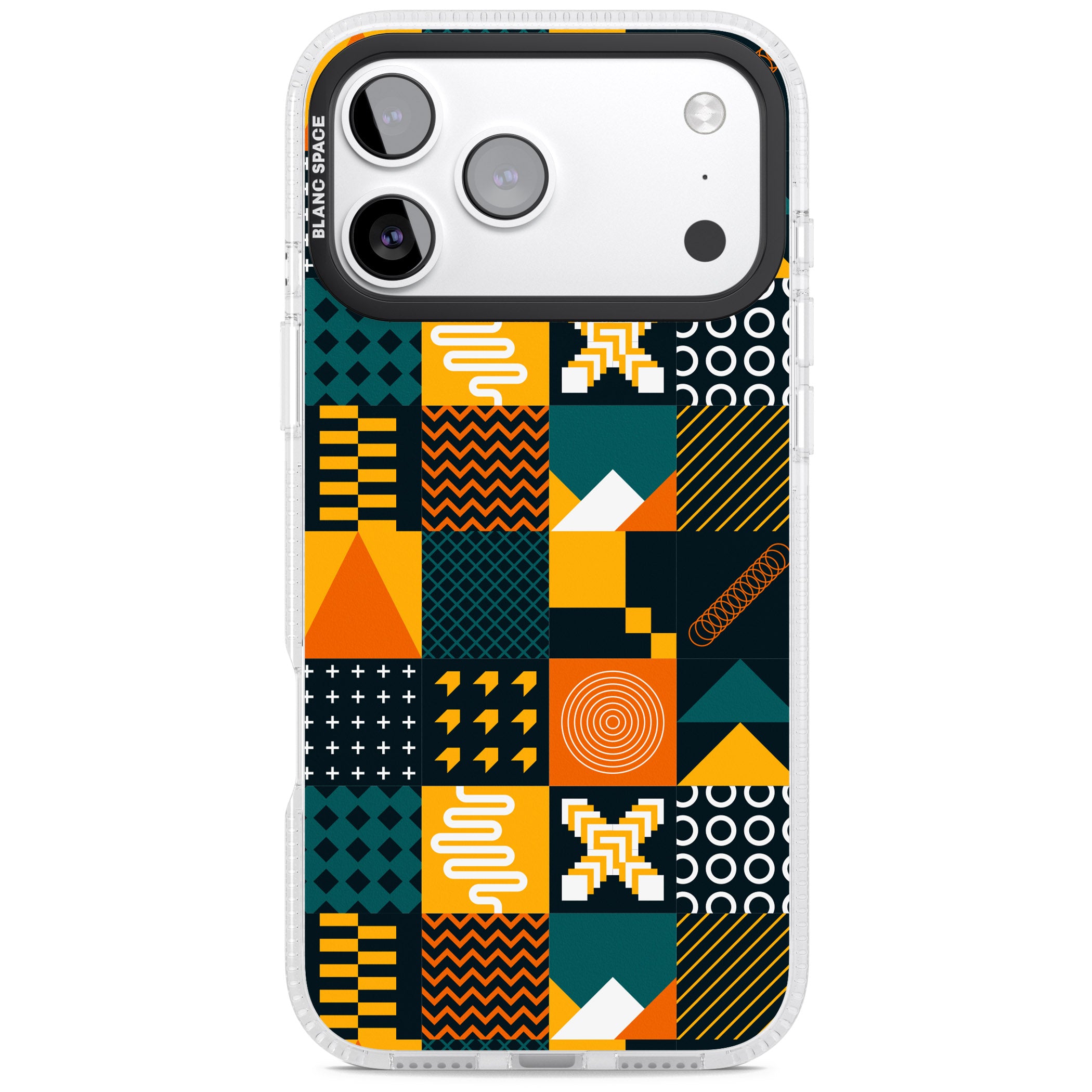 Funky Geometric Patterns: Orange & Dark Green iPhone 17 Pro Impact Air Clear Phone Case