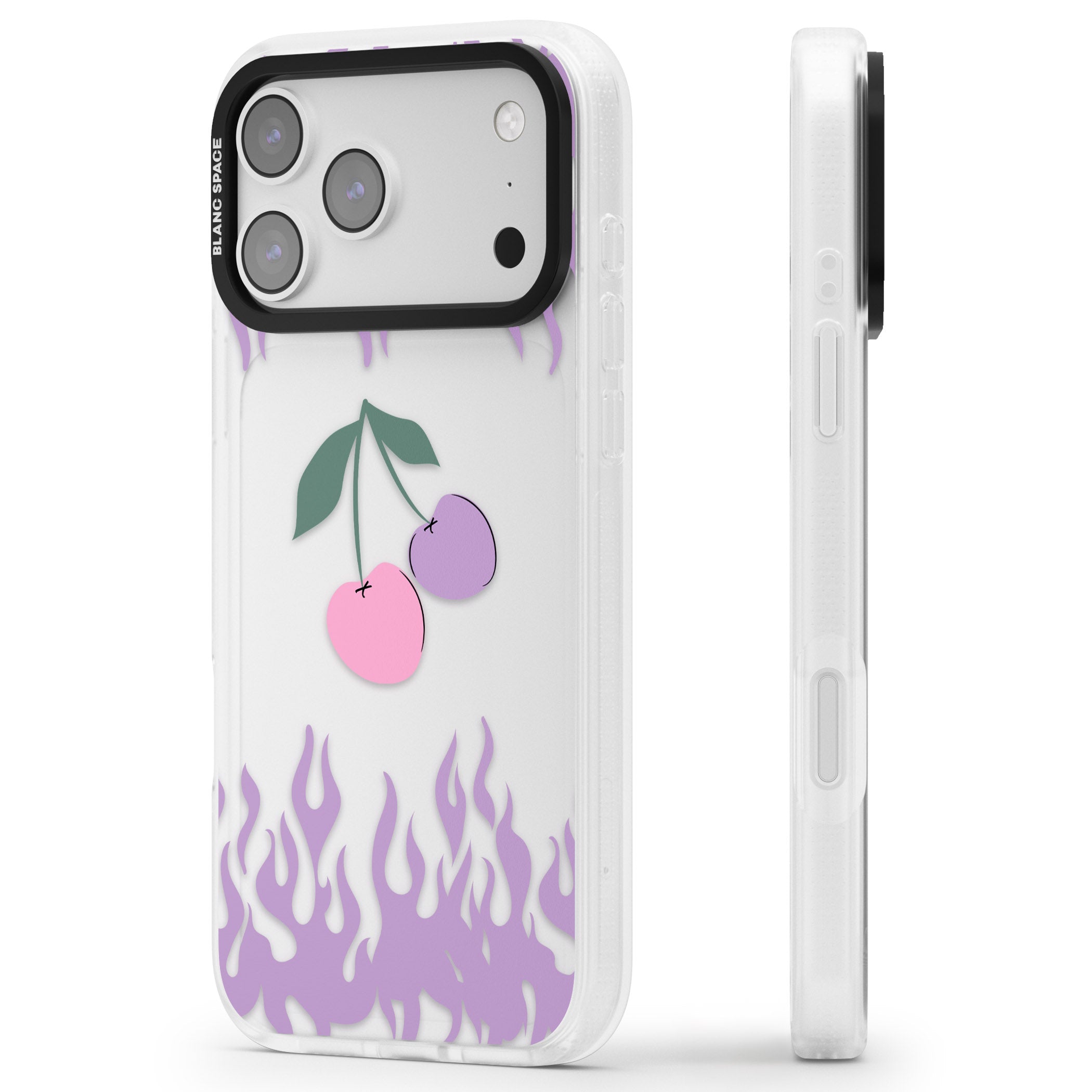 Cherries N' Flames iPhone 17 Pro Impact Air Clear Phone Case Side Profile