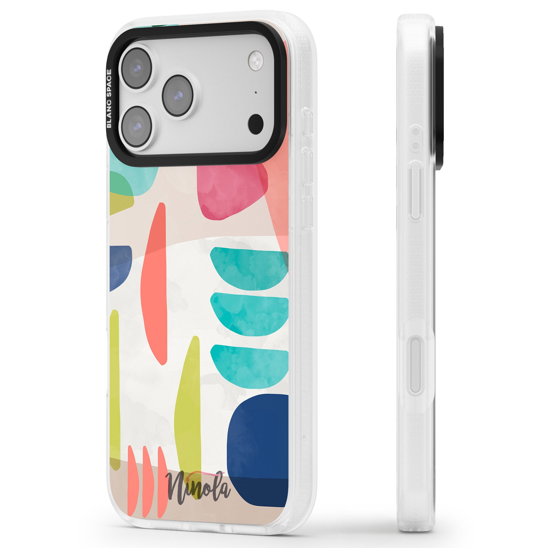 Bold Colorful Shapes iPhone 17 Pro Impact Air Clear Phone Case Side Profile