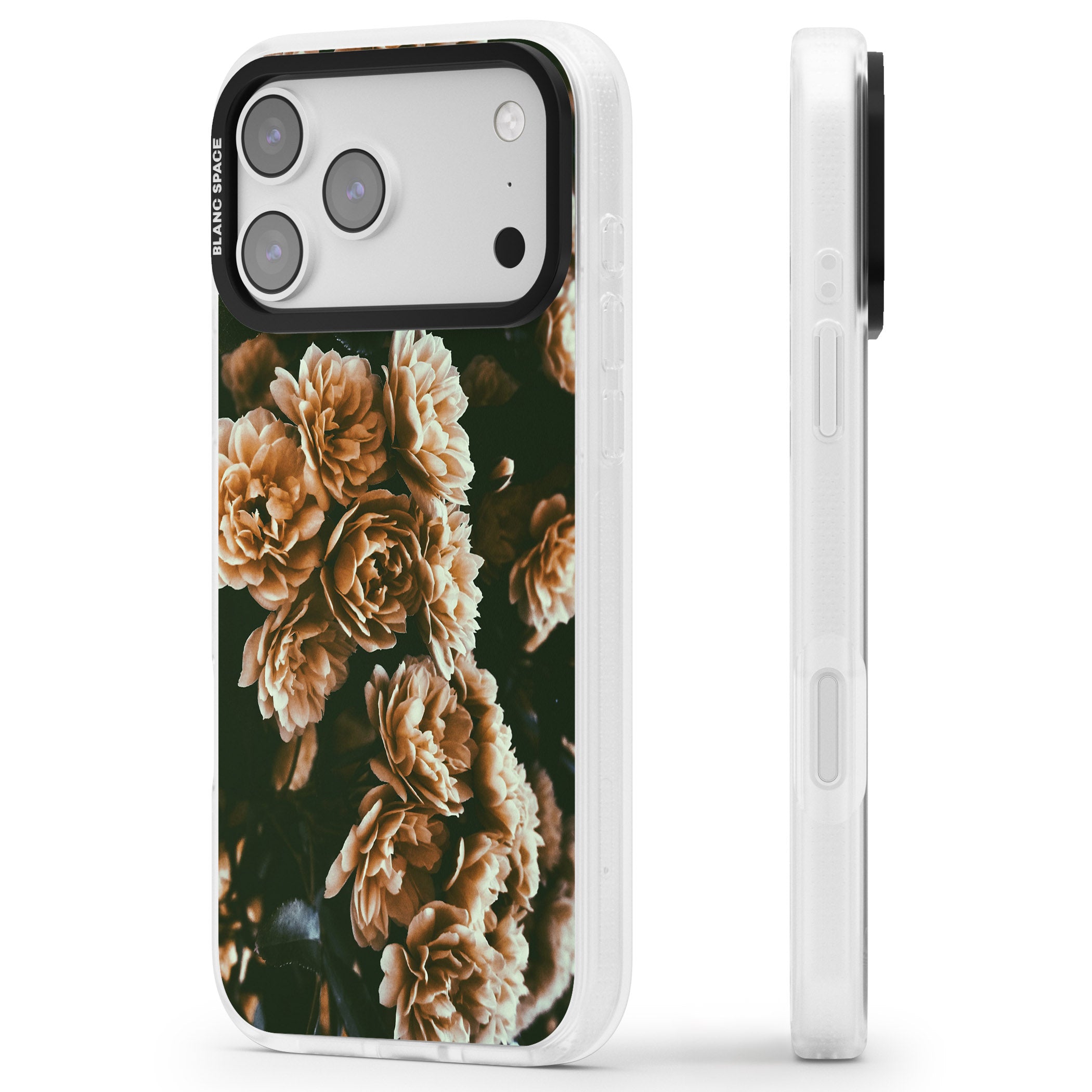 Moody Peony iPhone 17 Pro Impact Air Clear Phone Case Side Profile