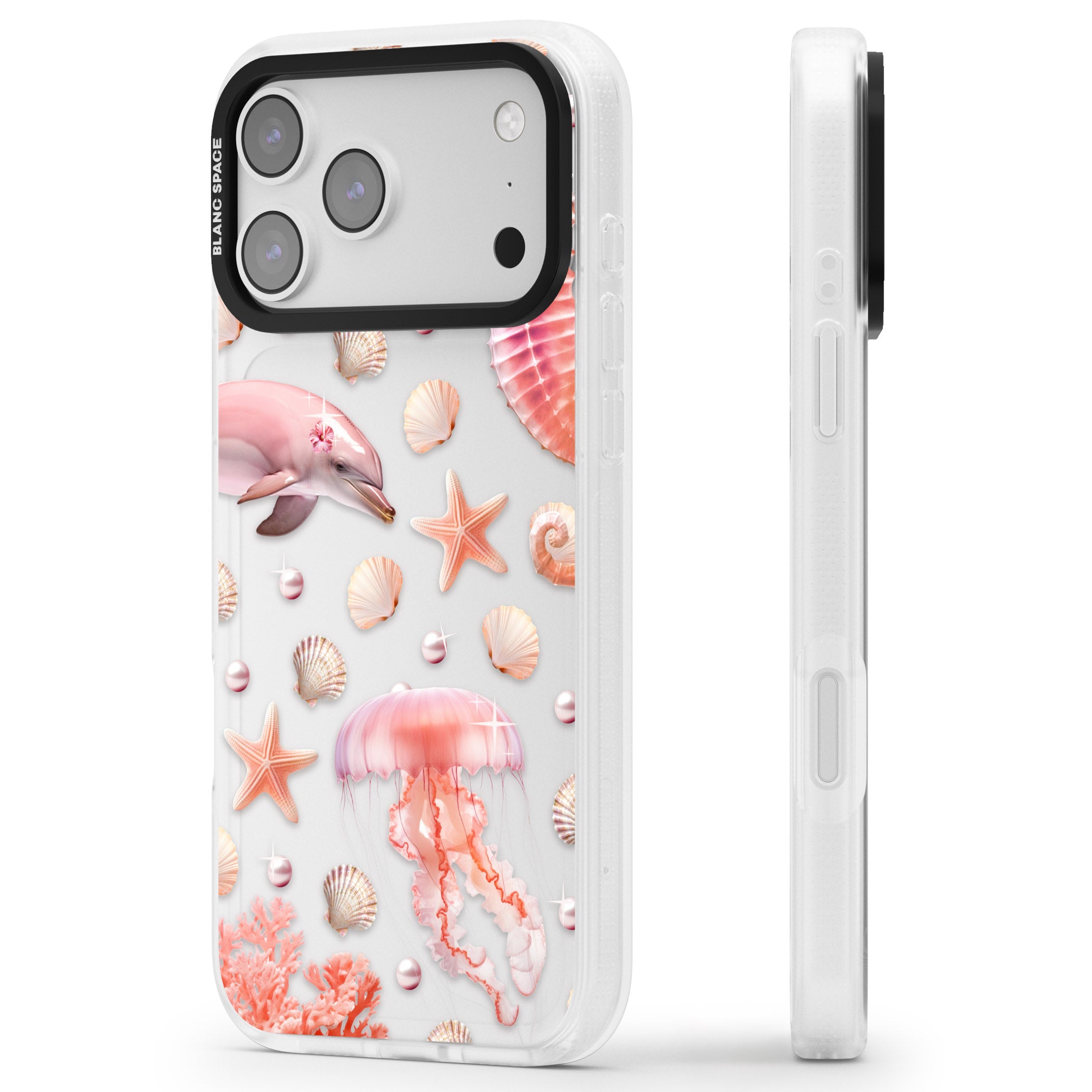 Pink Sealife iPhone 17 Pro Impact Air Clear Phone Case Side Profile