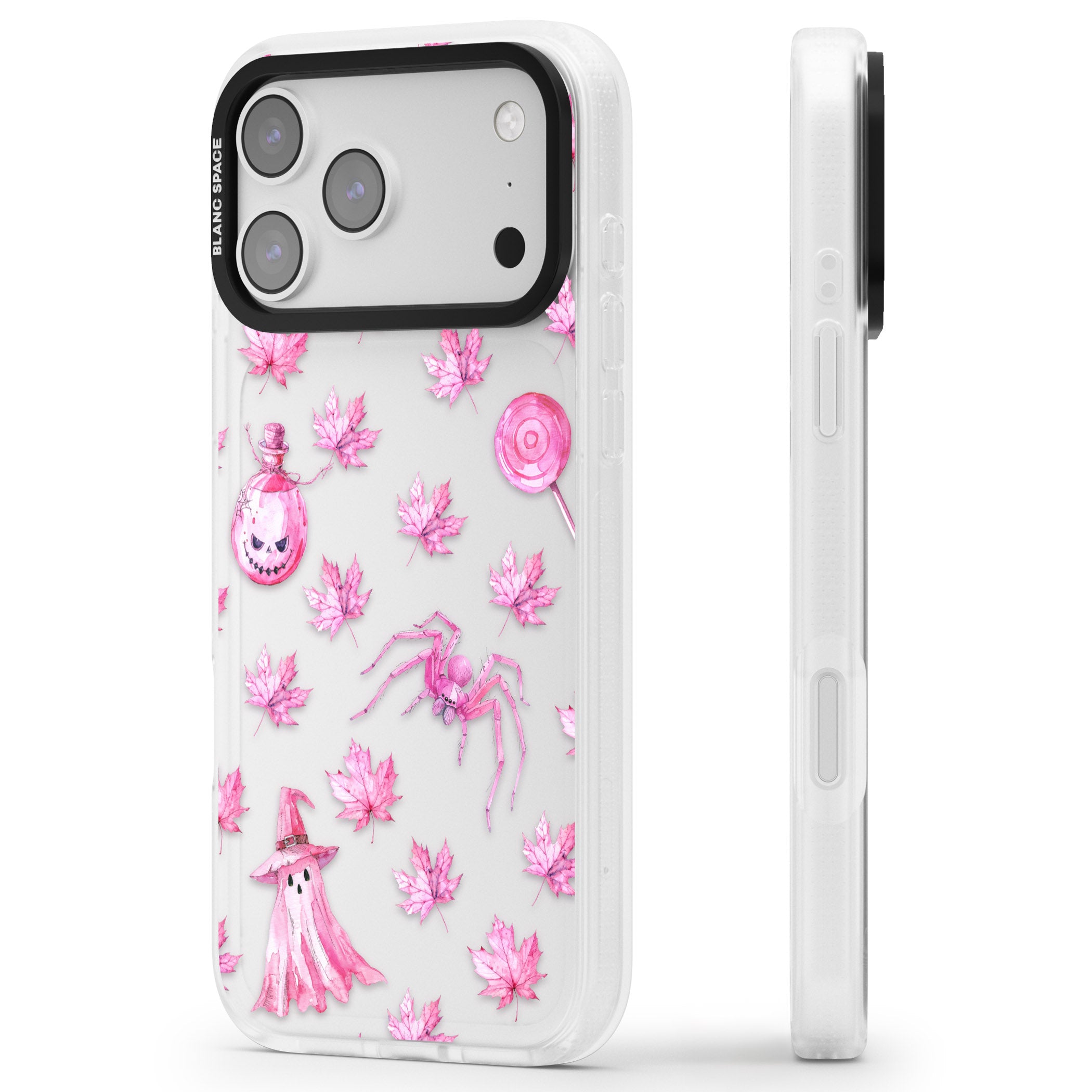 Pink Moon Maple iPhone 17 Pro Impact Air Clear Phone Case Side Profile