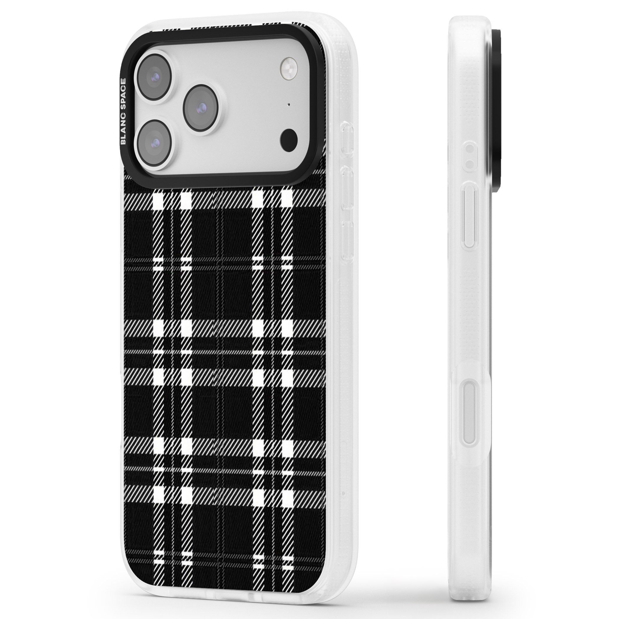 Divine Black Plaid iPhone 17 Pro Impact Air Clear Phone Case Side Profile