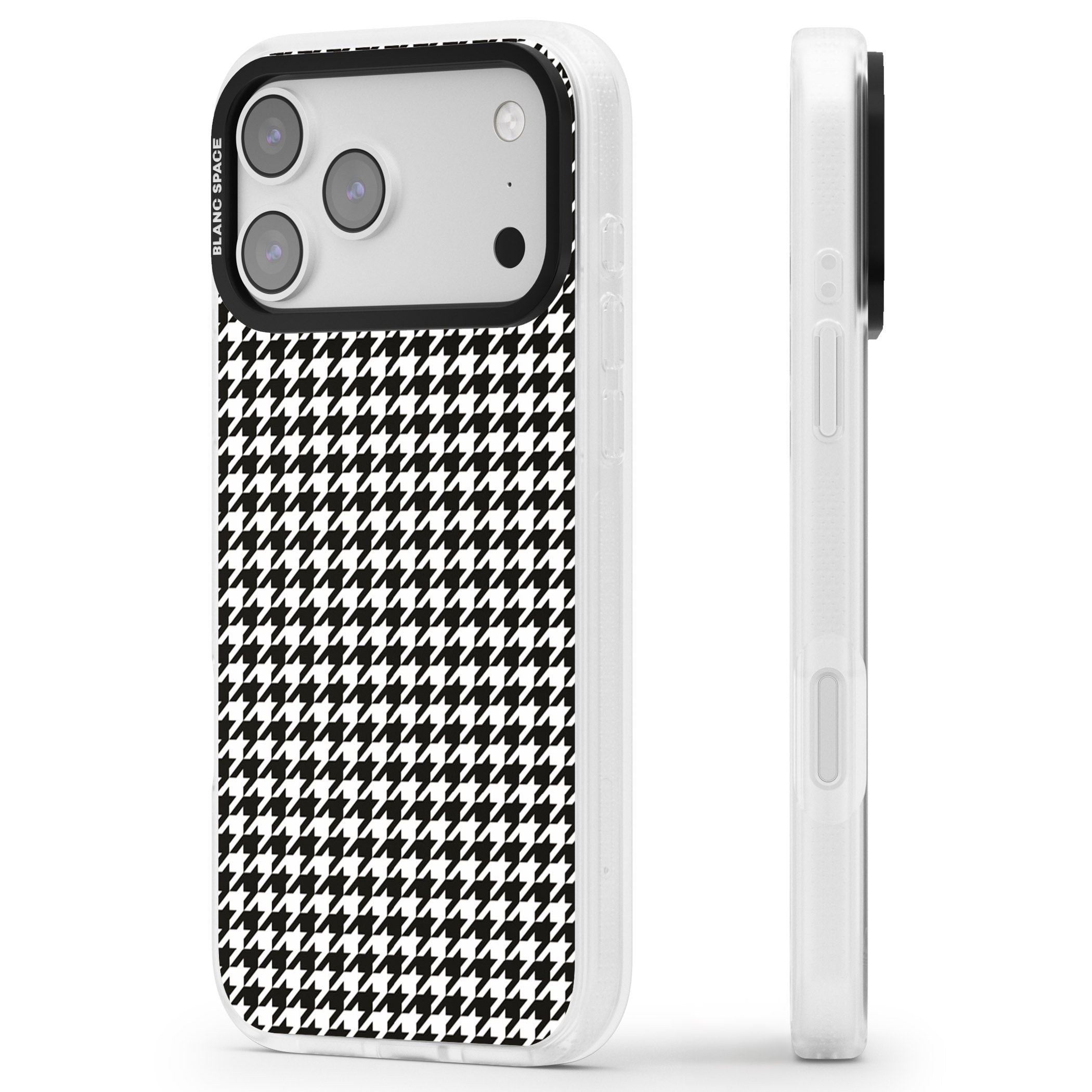 Chic Houndstooth Check iPhone 17 Pro Max Impact Air Clear Phone Case Side Profile