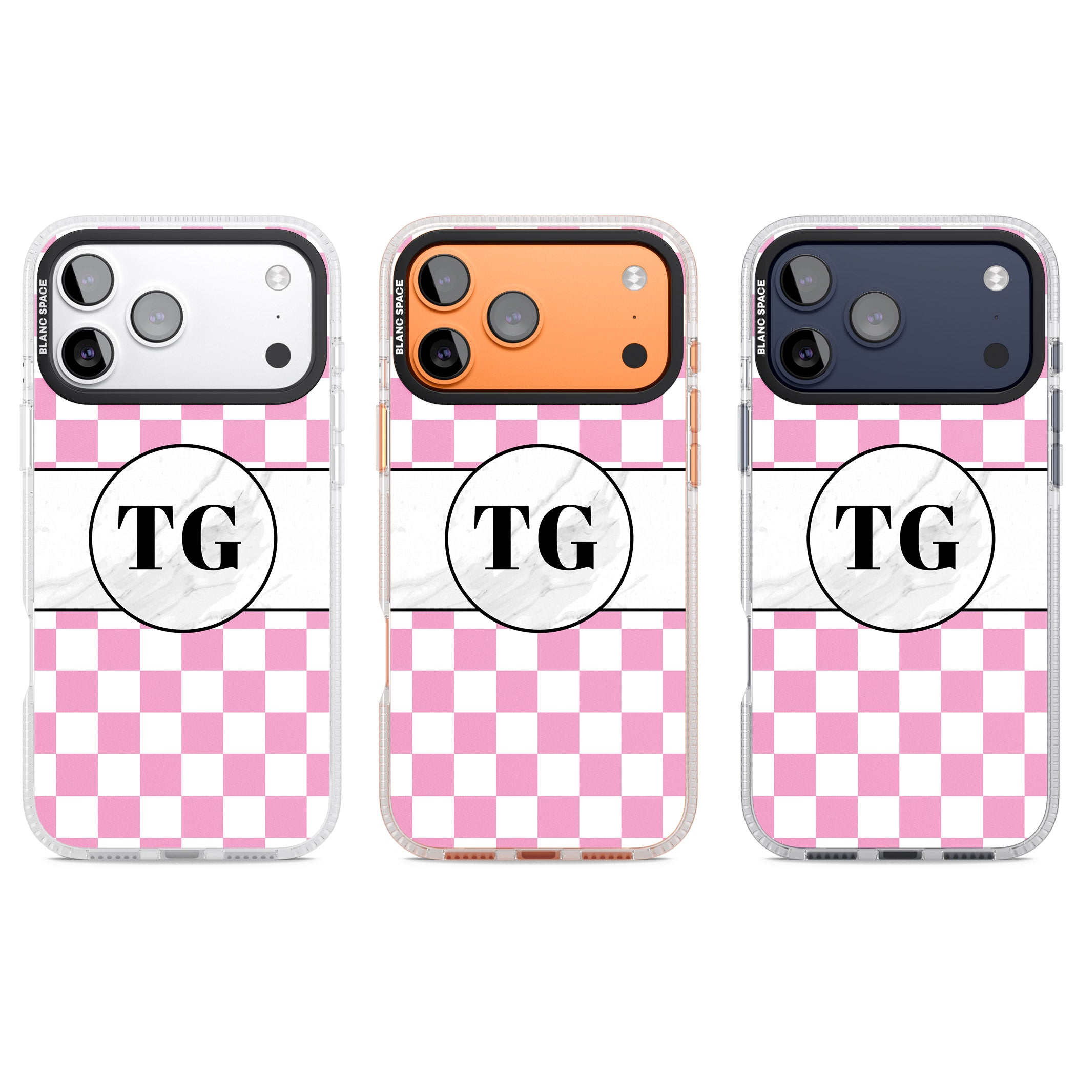 Personalised Monogrammed Pink Check iPhone 17 Pro Impact Air Clear Phone Case APT Impact Protection