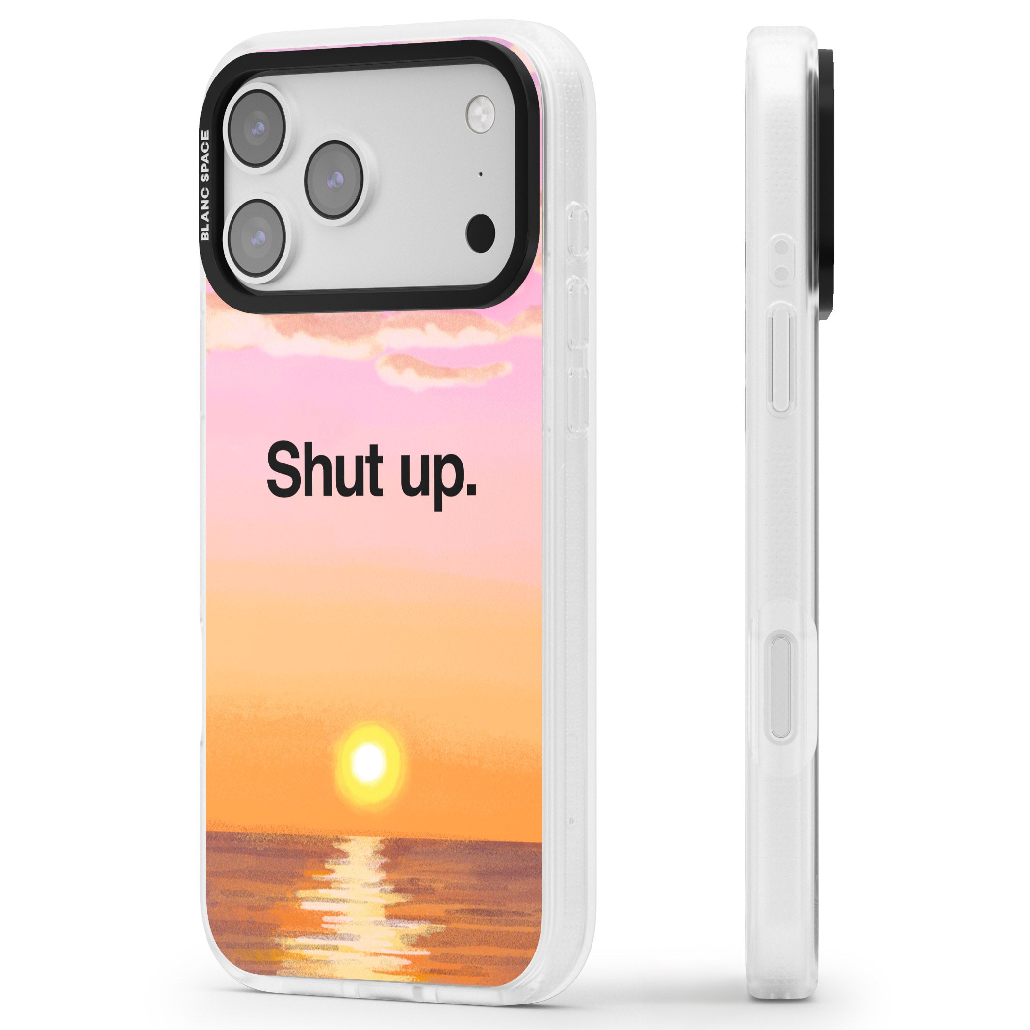 Shut Up iPhone 17 Pro Impact Air Clear Phone Case Side Profile