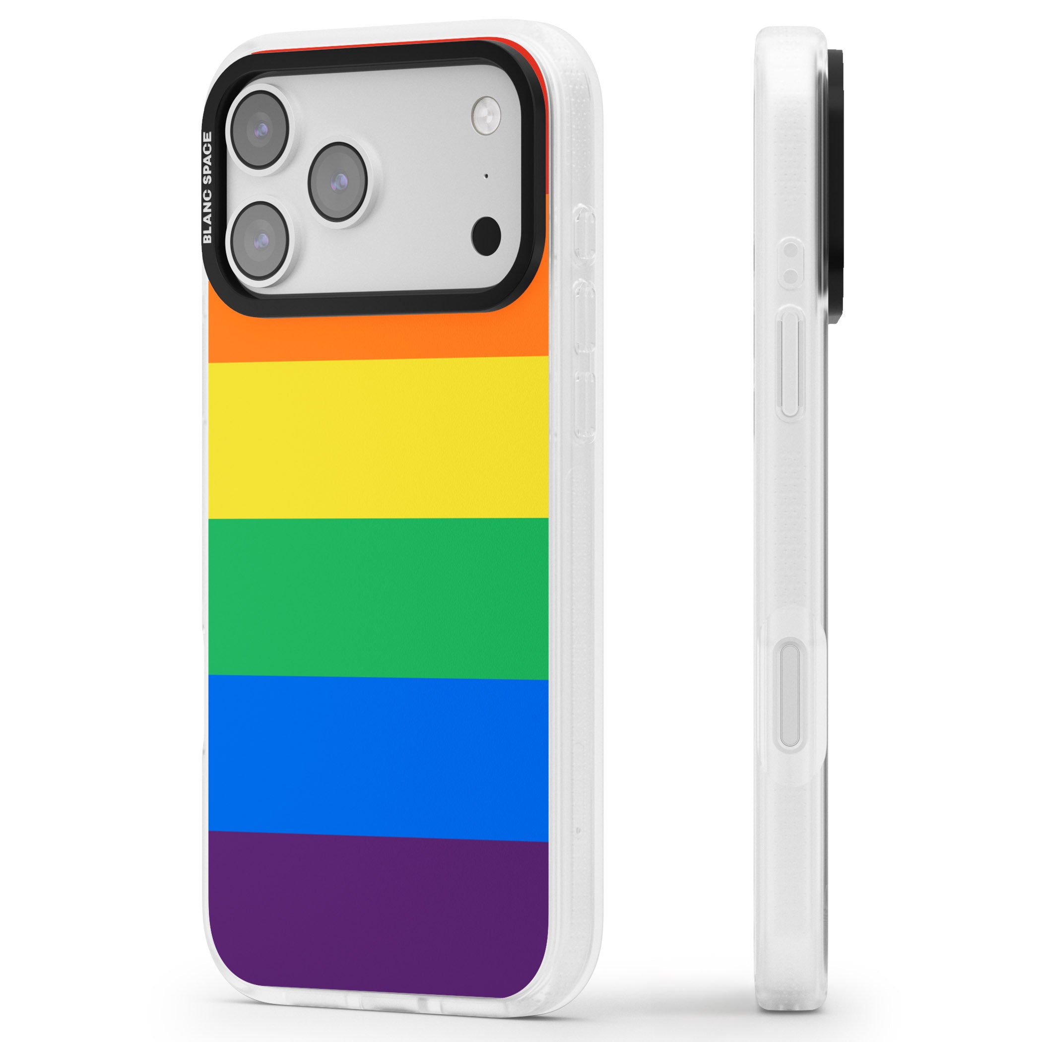 Rainbow Stripes iPhone 17 Pro Impact Air Clear Phone Case Side Profile